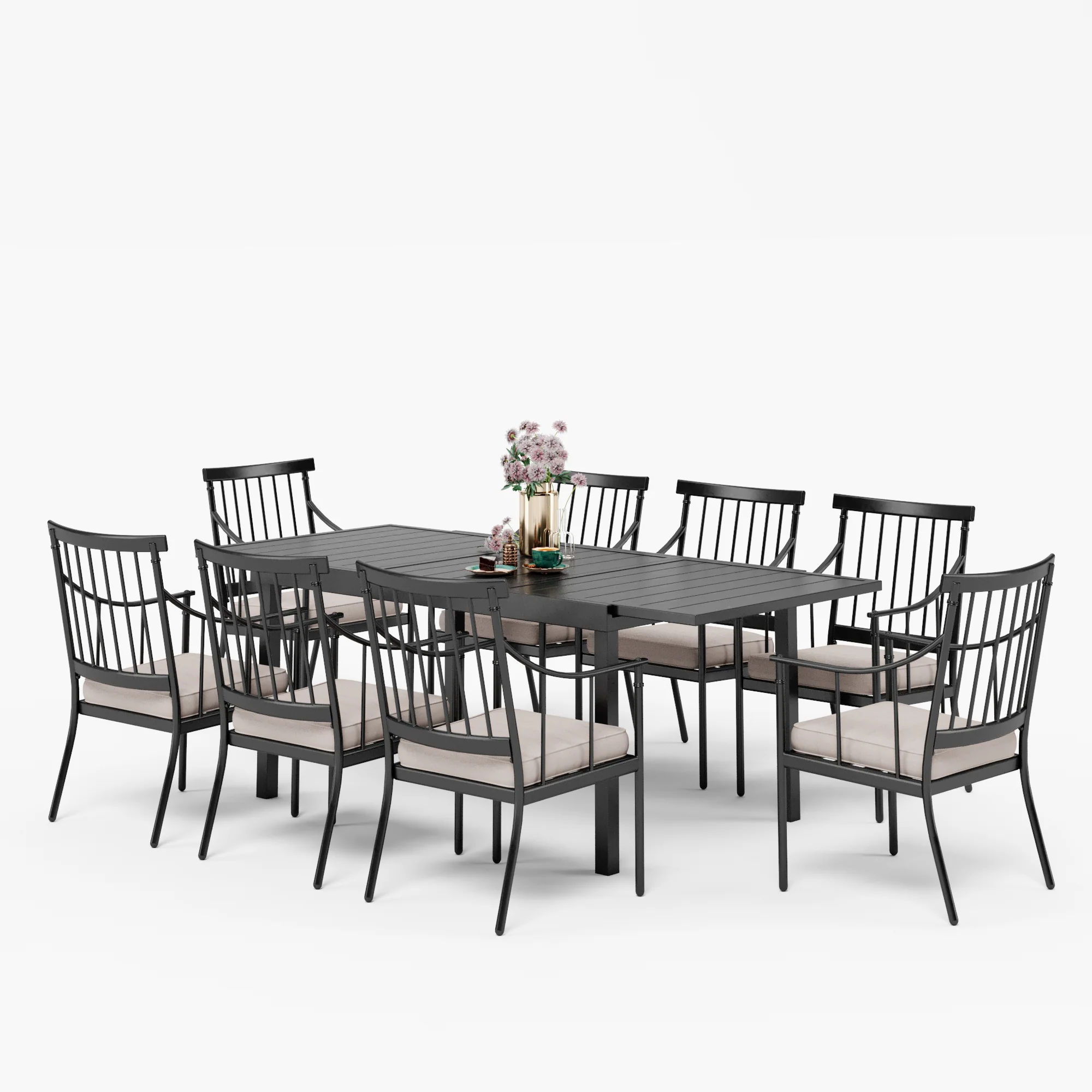 Sophia & William Expandable Table & Stylish Fixed Dining Chairs Patio Dining Sets