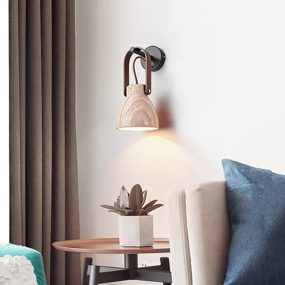 Travertine Lanta Arc Stone Wall Sconce