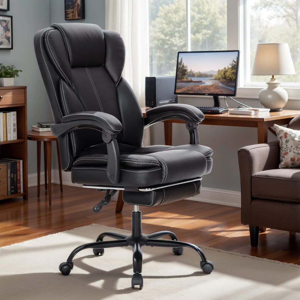 Ergonomic PU Leather Office Chair with Soft Upholstered Armrest - Alpha Home