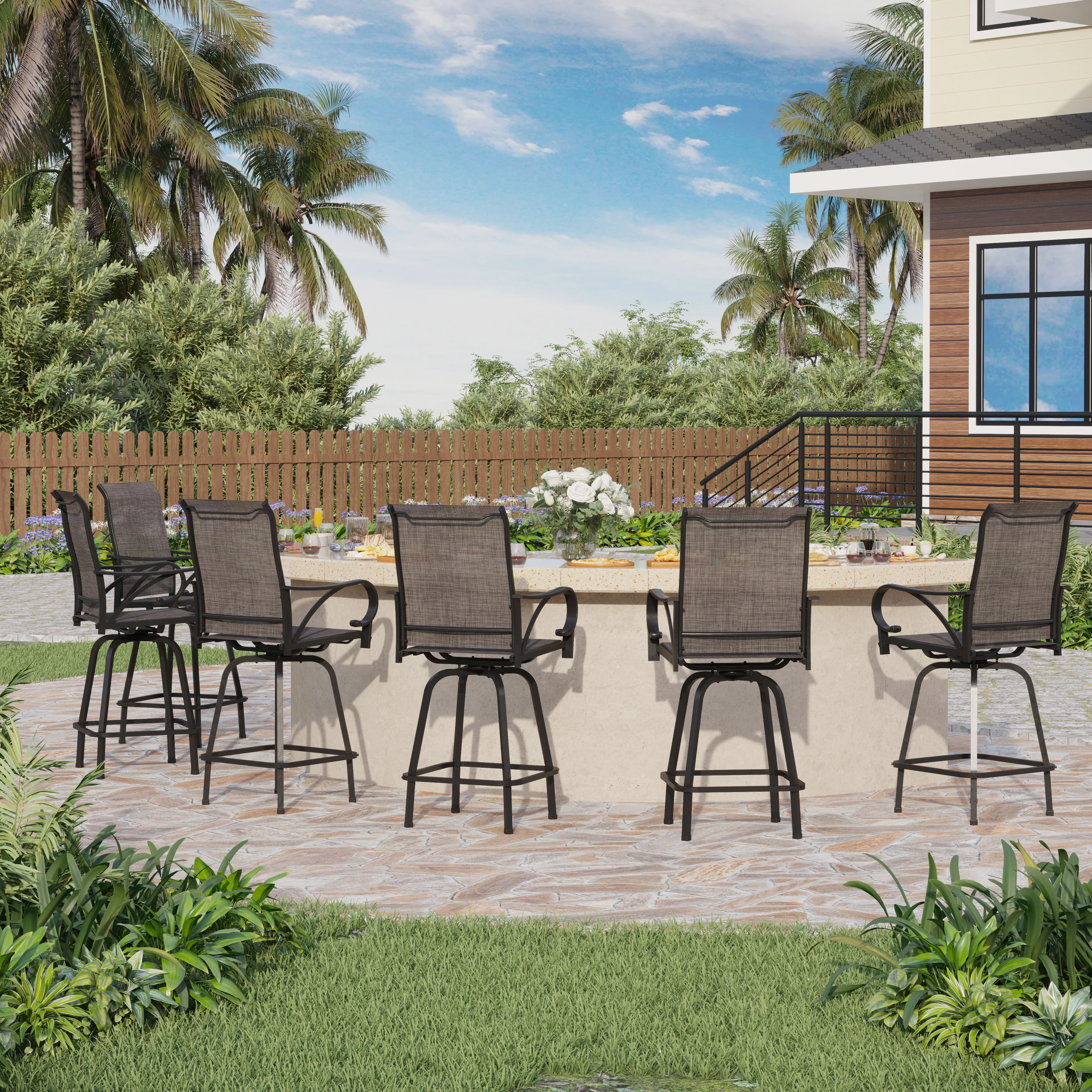 Sophia & William Grey Textilene Sling Fabric Patio Swivel High Bar Stools