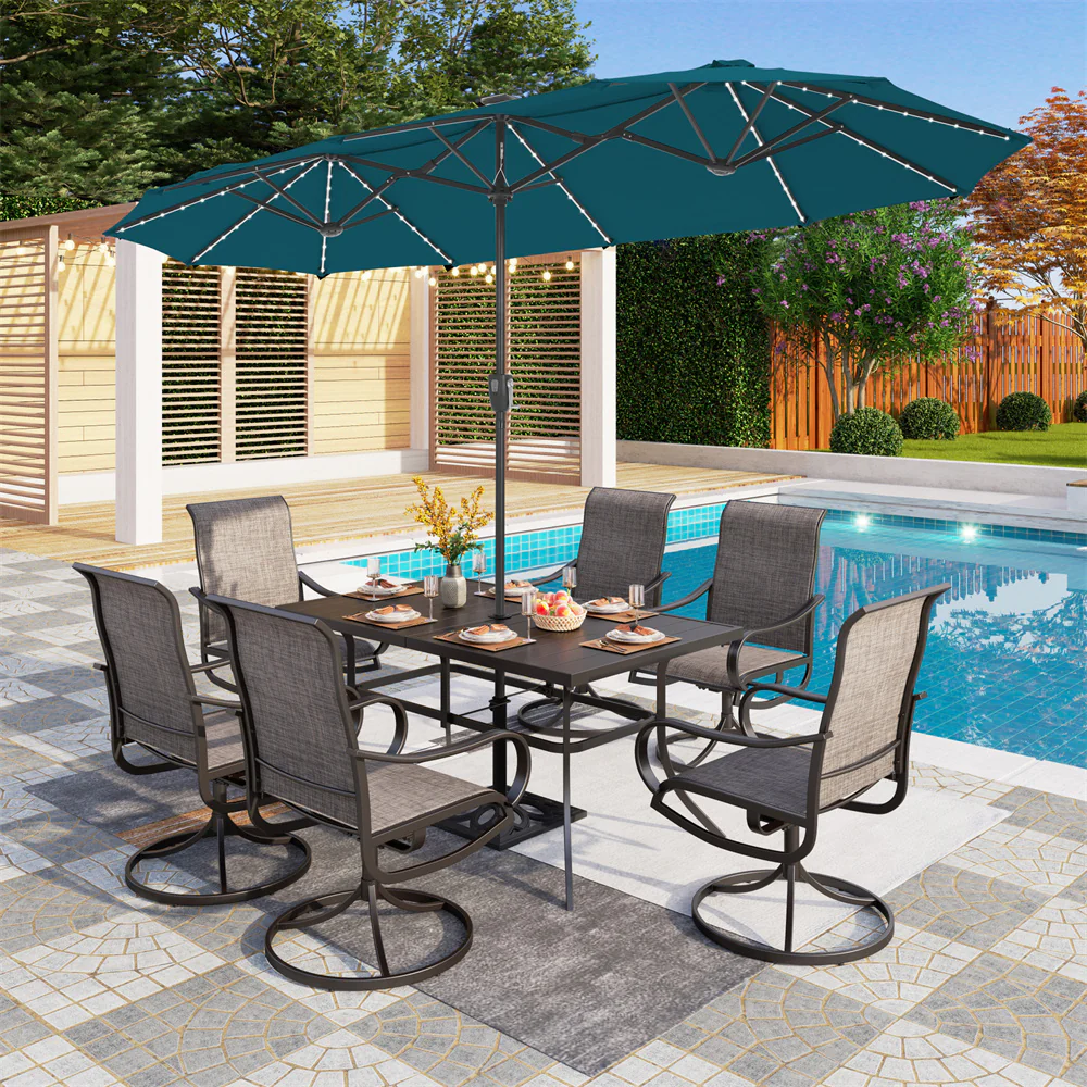 PHI VILLA 13ft Large Double-Sided Patio Umbrella with Solar Powered LED Lights