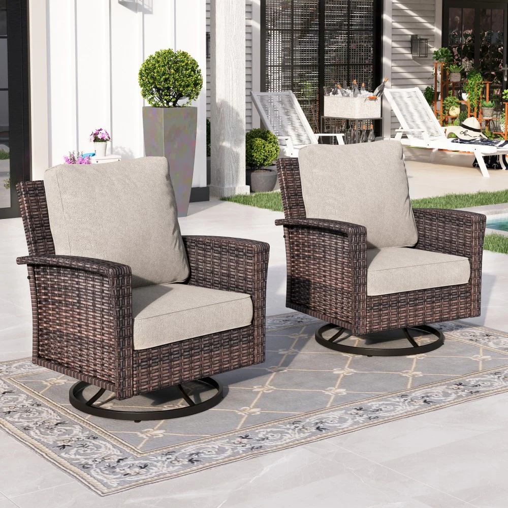 Sophia & William 2-Piece Patio Wicker Swivel Glider Chairs with 5.5