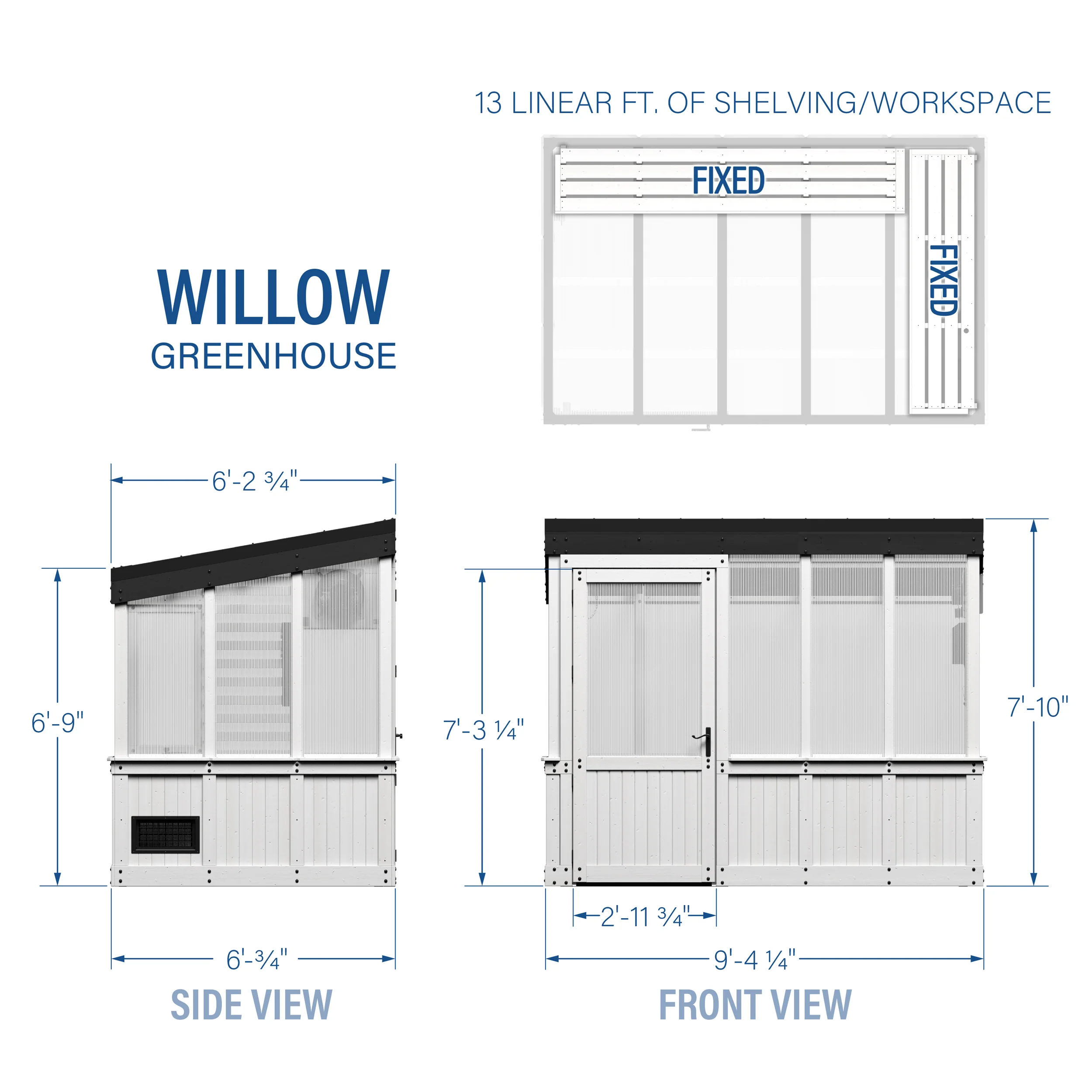 9x6 Willow Greenhouse -    Pre-Stained & Sealed White