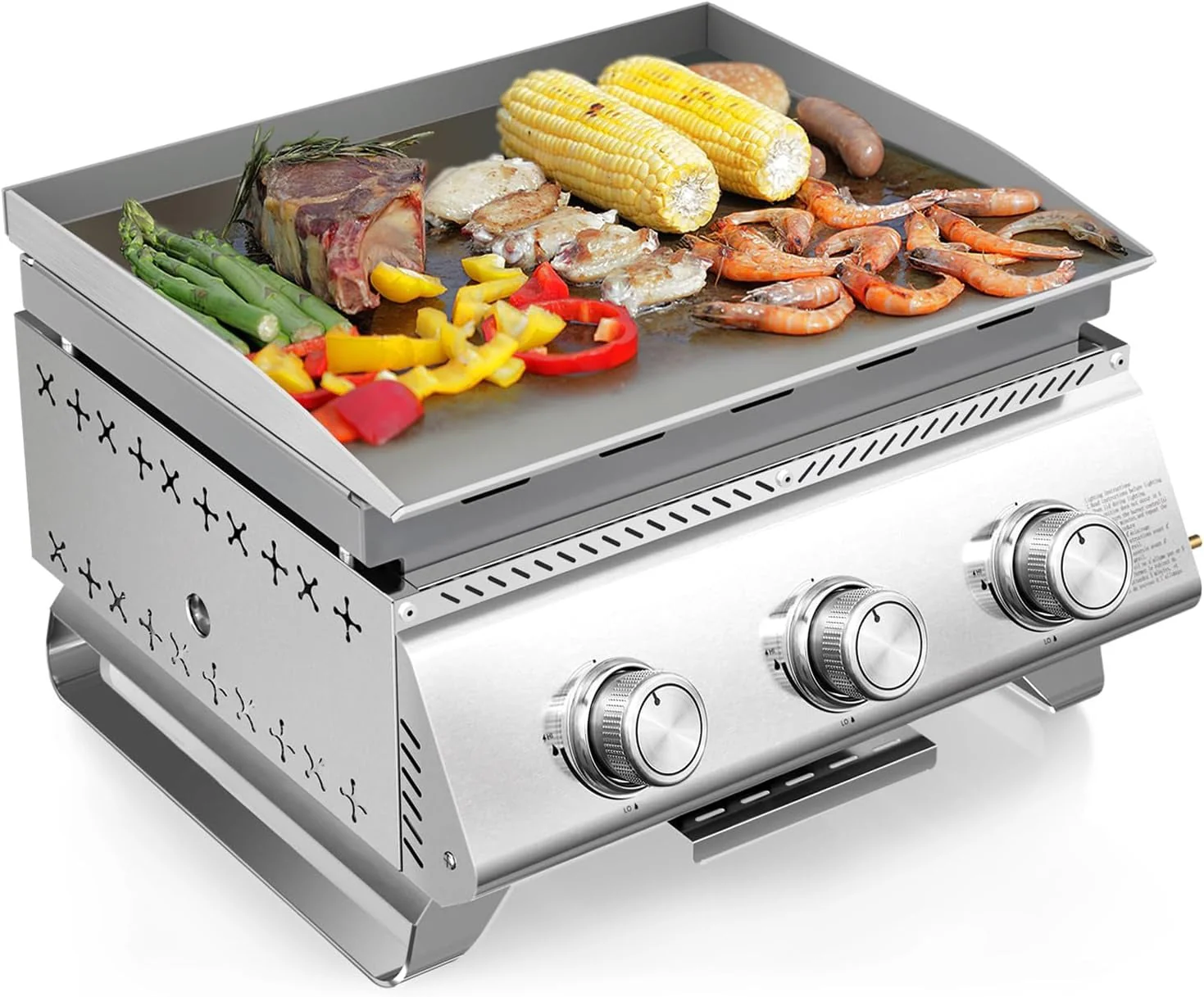 R.W.FLAME 3-Burner 24,000 BTU Tabletop Propane Gas Grill Stainless Steel Portable Outdoor Griddle