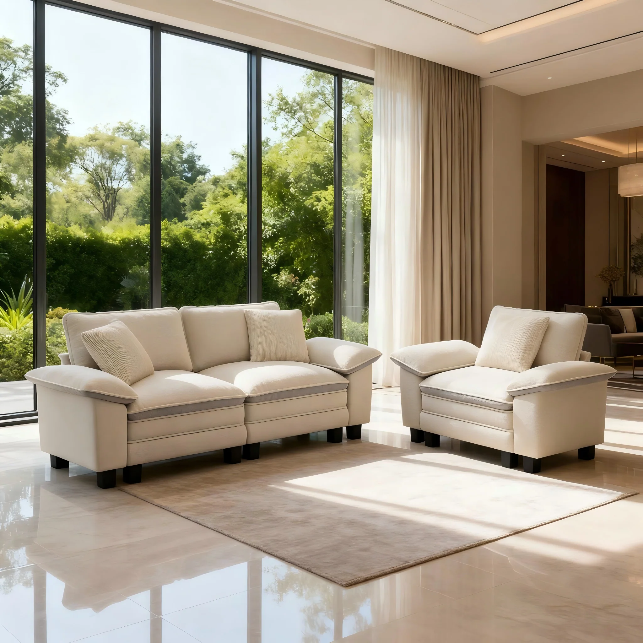 PHI VILLA Modern Chenille Modular Cloud Sofa Set with Deep Seats for Living Room