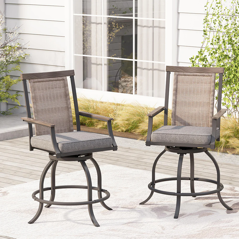 PHI VILLA Outdoor Swivel Bar Stools with Rattan Backrest & 3.5