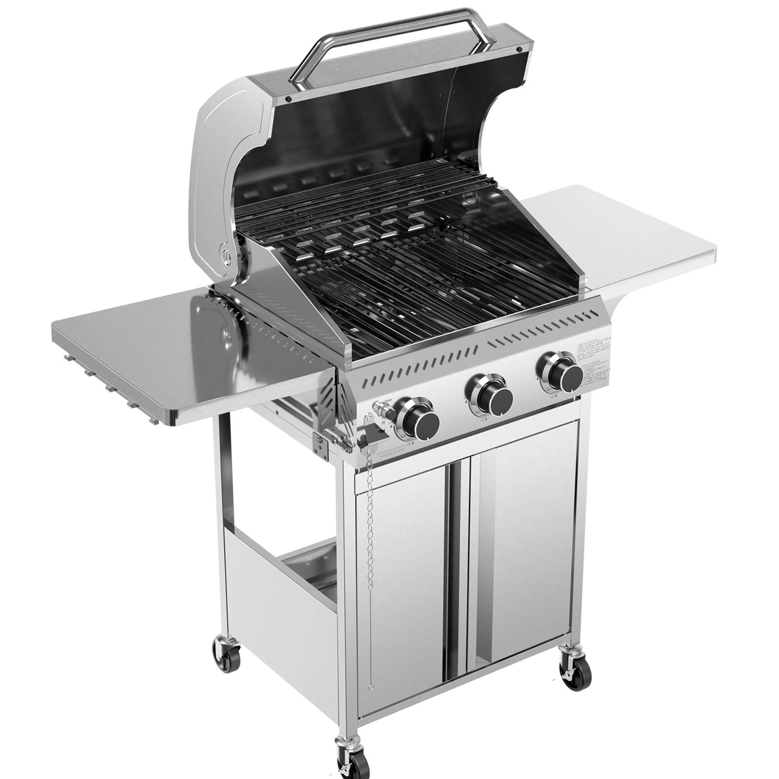 R.W.FLAME 3-Burner 24,000 BTU Stainless Steel Gas Grill with Folding Side Tables for Barbecue Camping