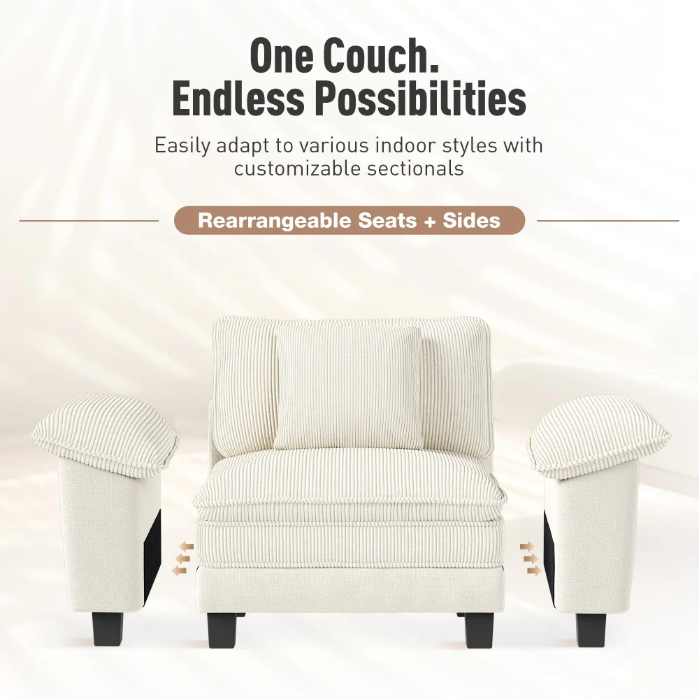 Modern Cloud-Like Modular Sectional Sofa Couch with Corduroy and Chenille Fabric