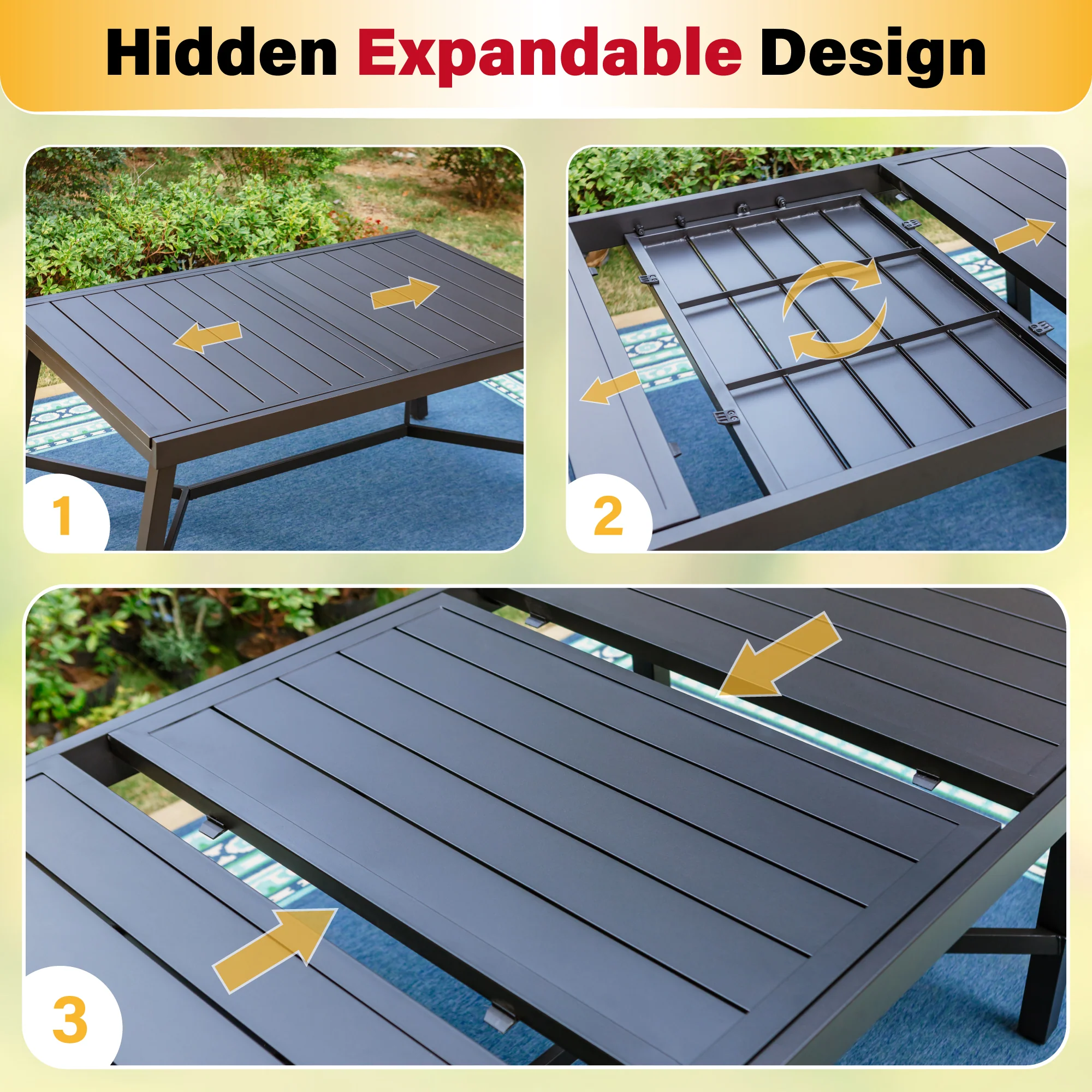 MFSTUDIO 9/7-Piece Patio Dining Sets Reinforced Expandable Table & High-back C-spring Padded Textilene Chairs