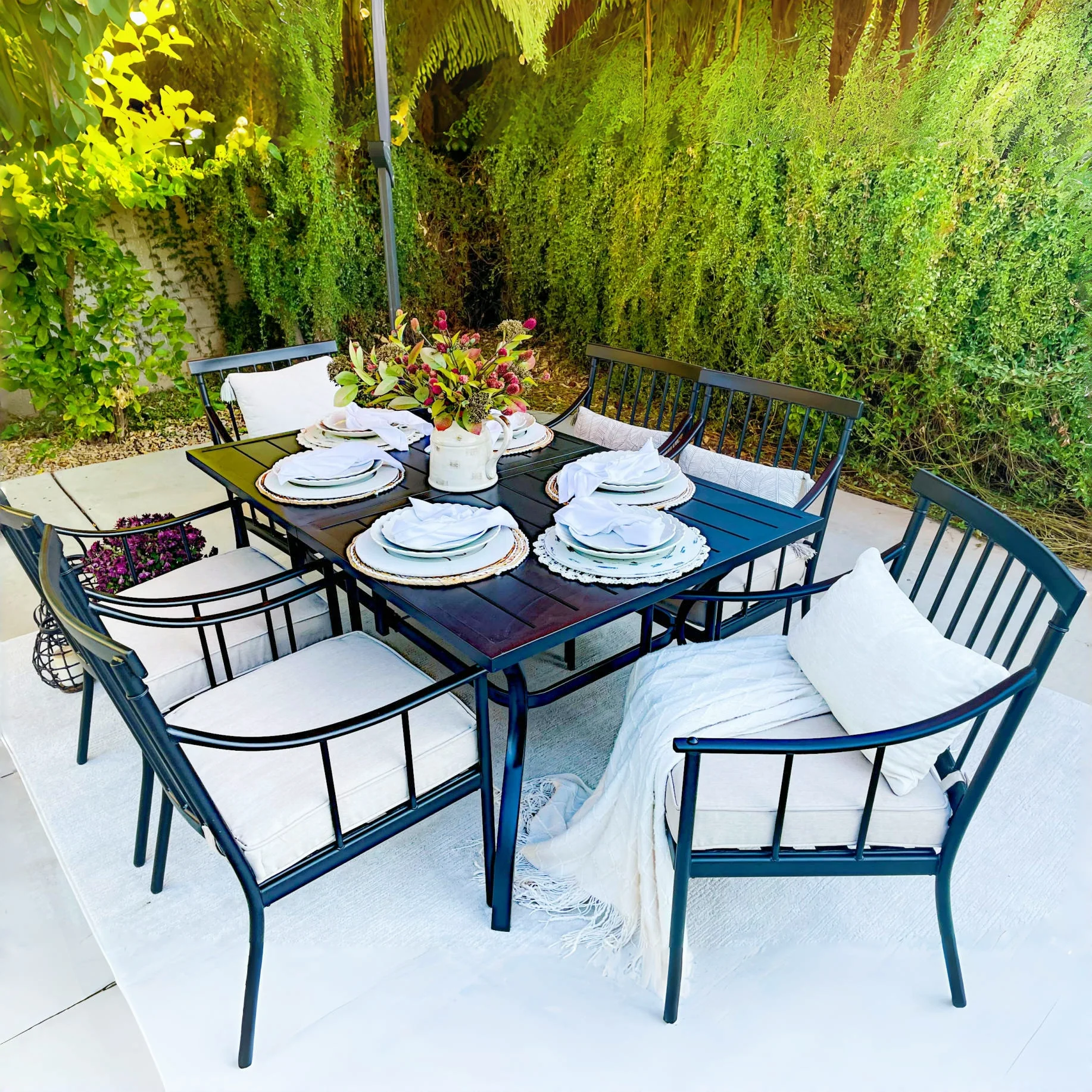 Sophia & William Steel Rectangle Table & 6 Stylish Dining Arm Chairs 7-Piece Patio Outdoor Dining set