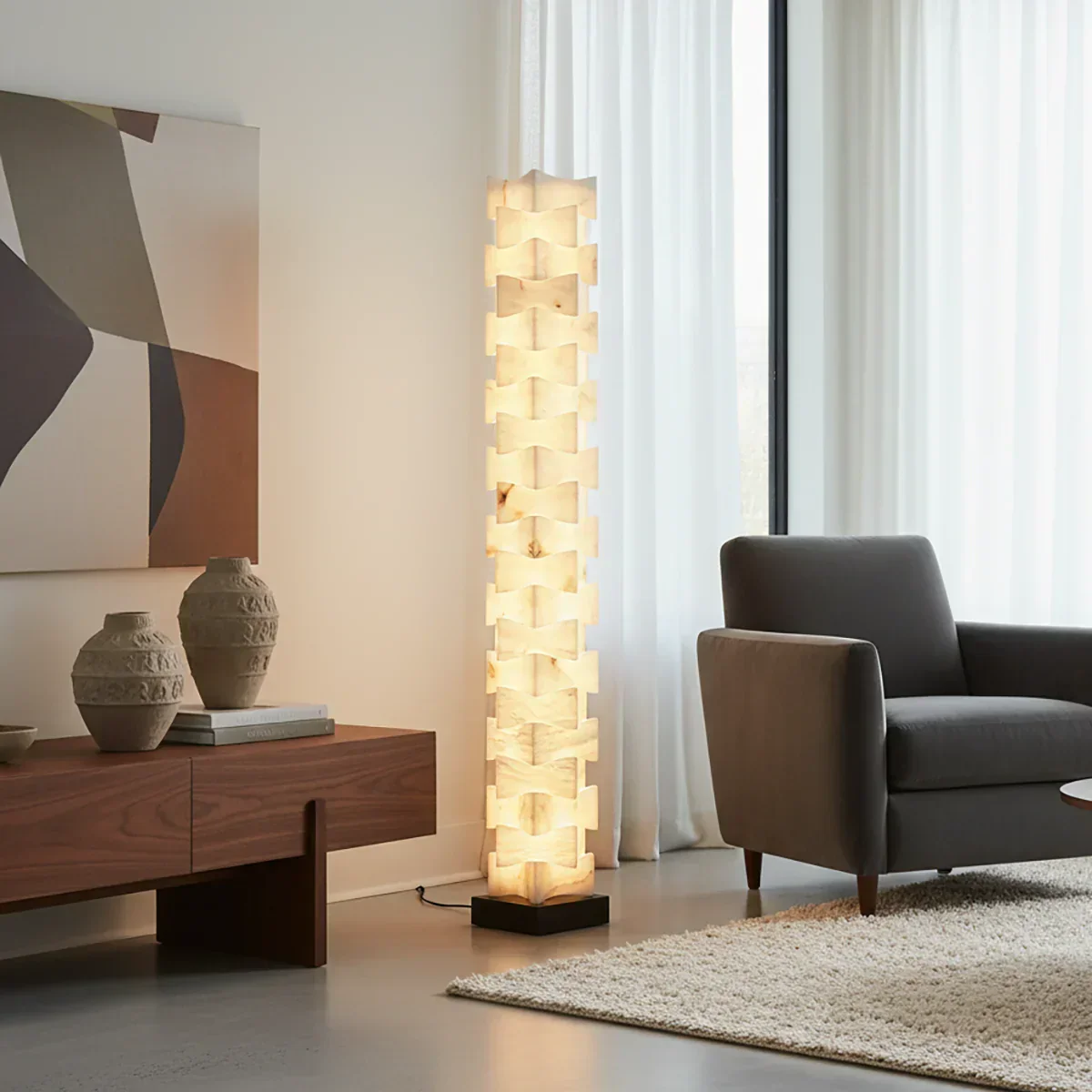 Stacked Alabaster Squares Floor Lamp