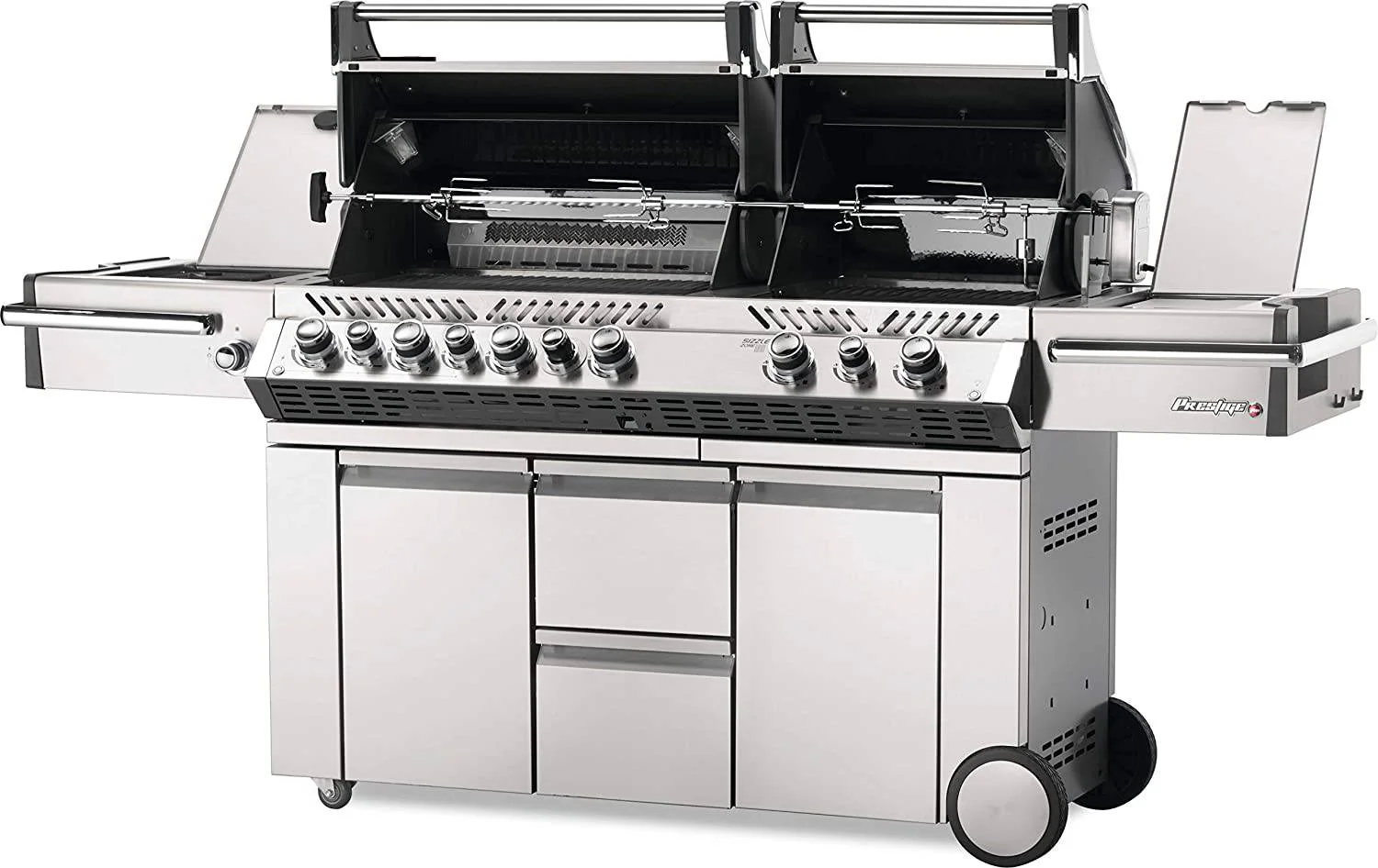 Napoleon Prestige Pro 825 Freestanding Stainless Steel Gas Grill w/ Infrared Side Burner & Rotisserie | Natural Gas or Propane | PRO825RSBI