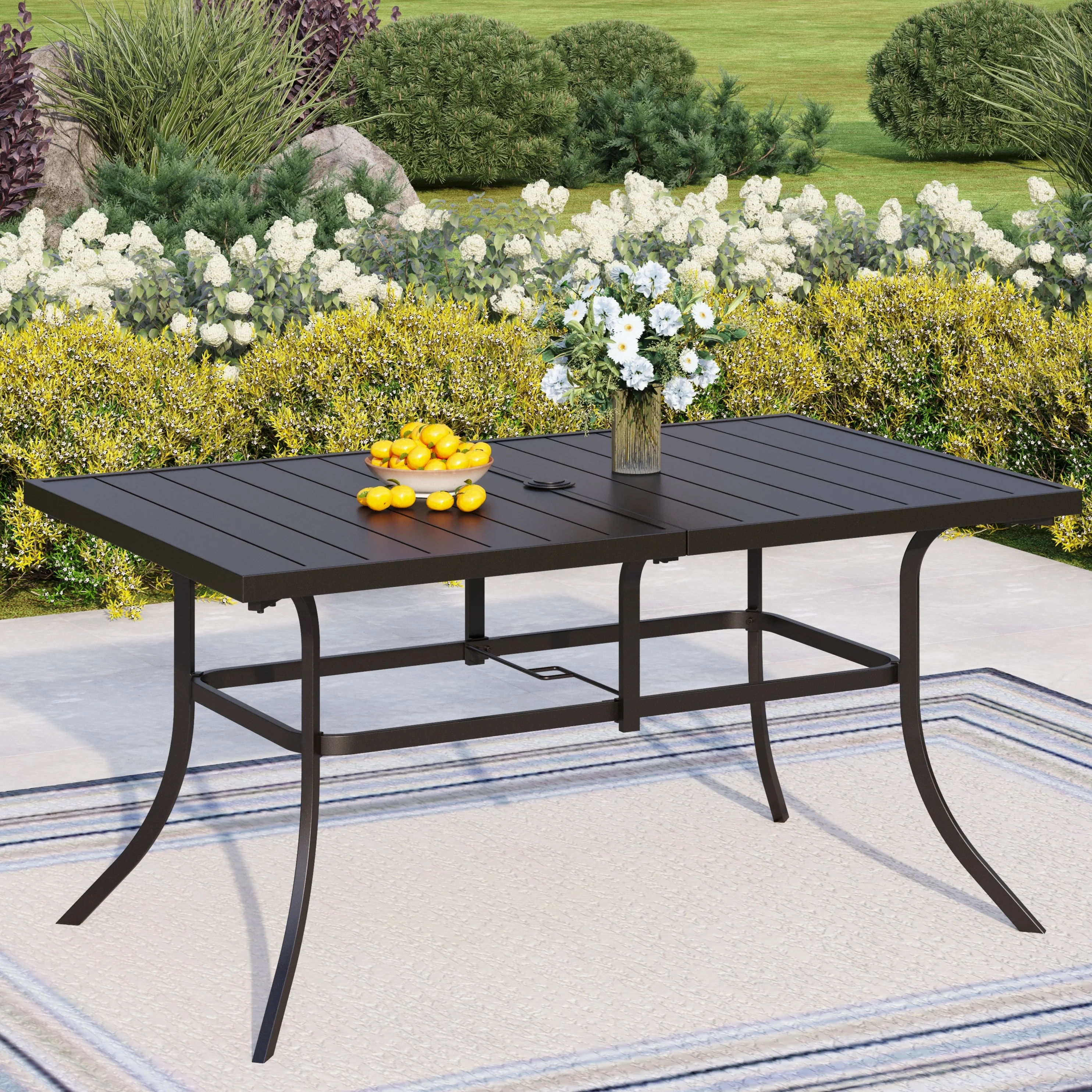 PHI VILLA Panel Steel Rectangle Outdoor Dining Table for 6 Chairs