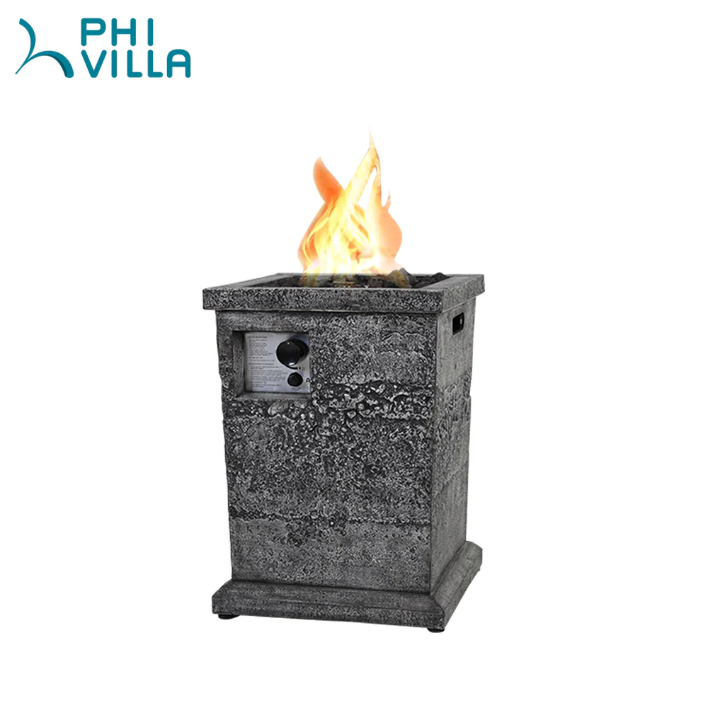 PHI VILLA 18 inch, 30000BTU Outdoor Square Terrafab Gas Fire Column with Waterproof Cover and Touch-up Pen