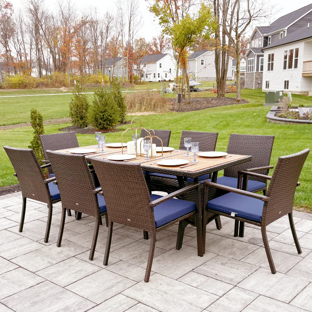 7/9 Piece Acacia Wood Outdoor Dining Set with Wicker Rattan Haiti Chairs-PHI VILLA