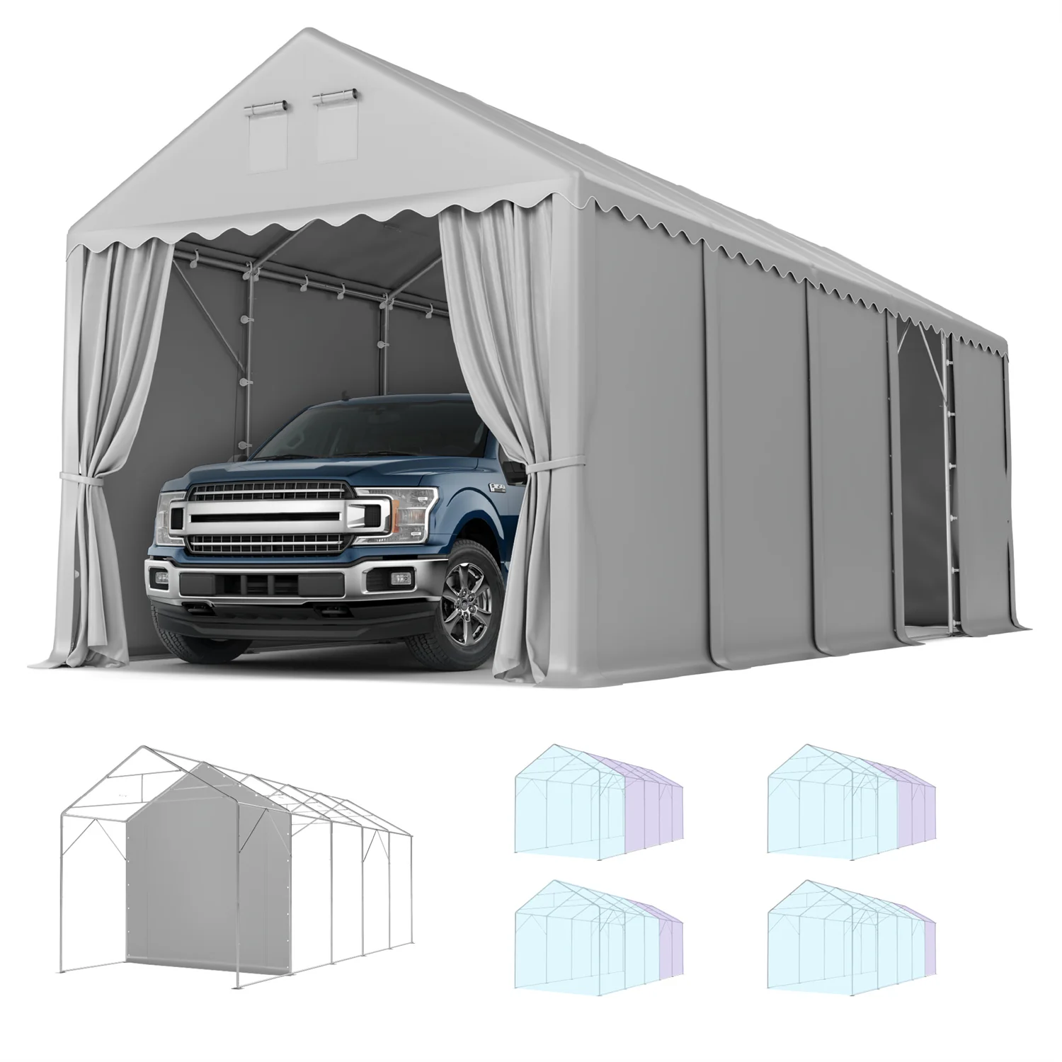 PHI VILLA 13ft Modern Outdoor Gray Carport Storage Shed