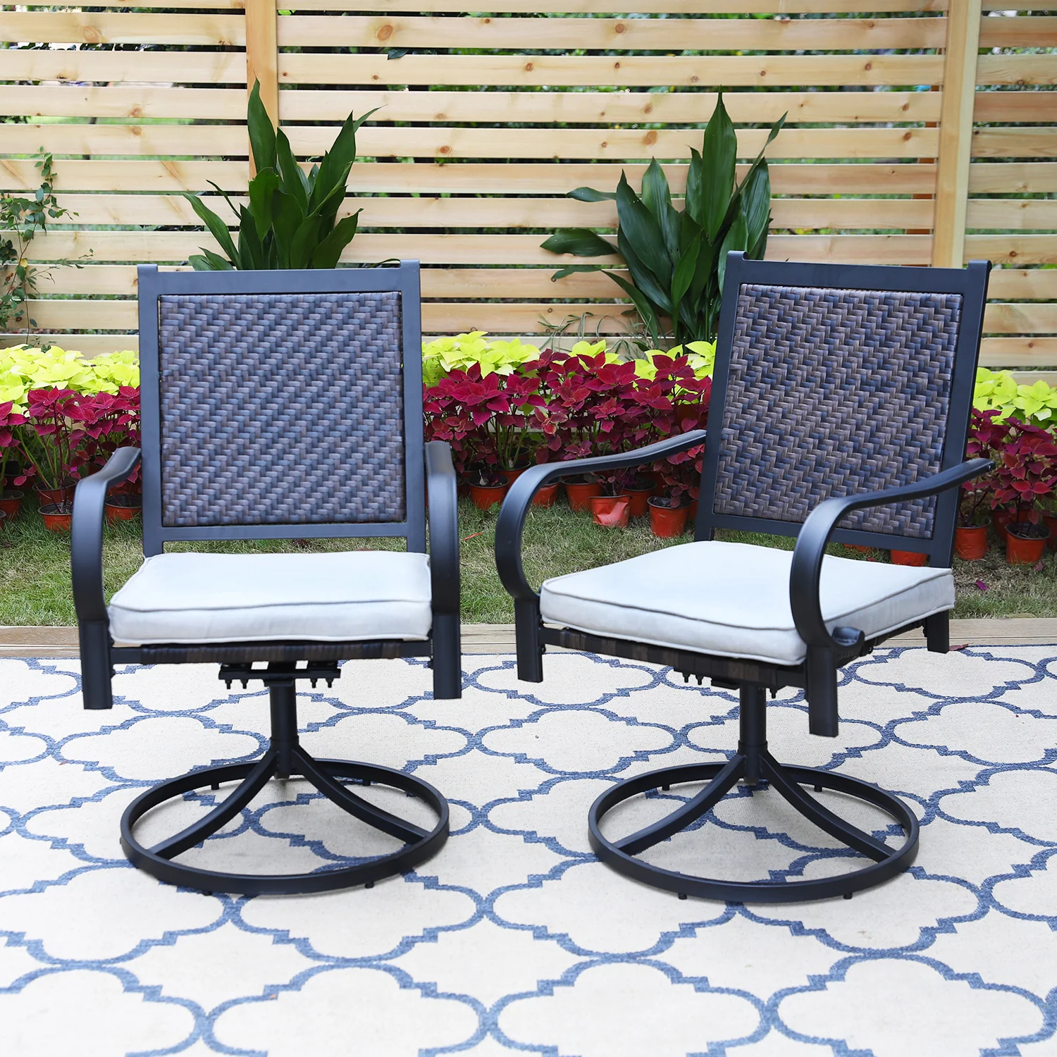 PHI VILLA Rattan Swivel Patio Dining Chairs, Set of 2