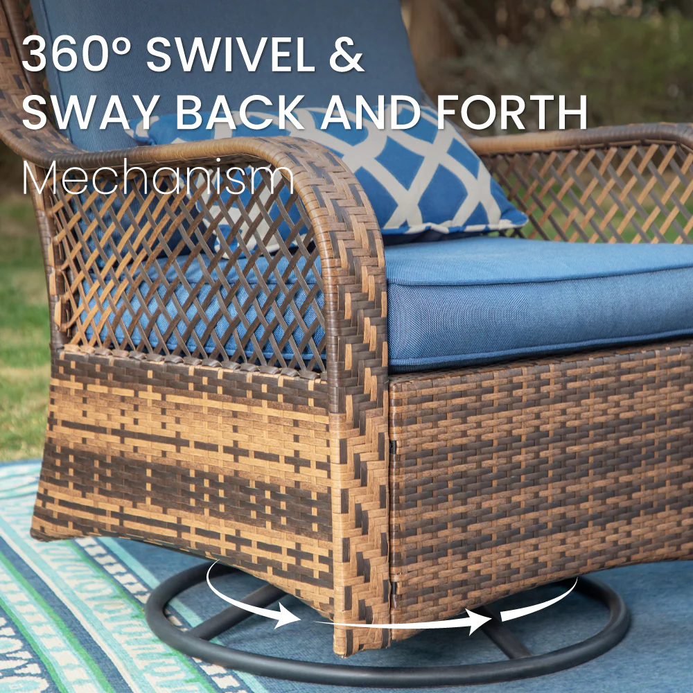 Sophia & William 3-Piece Patio Conversation Set with Rattan Swivel Rocking Chairs