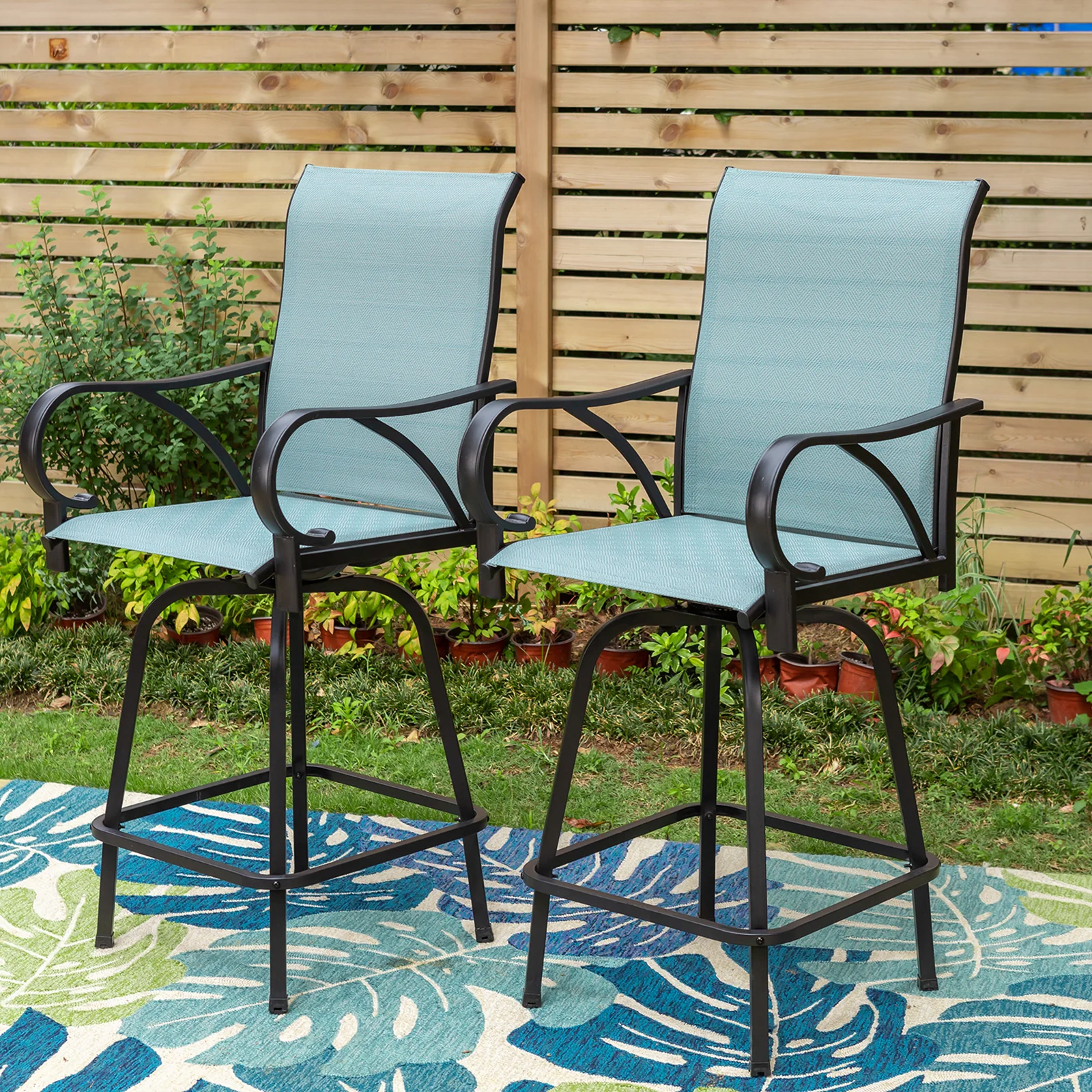 MFSTUDIO 2-Piece Aqua Textilene Swivel Patio Bar Stools