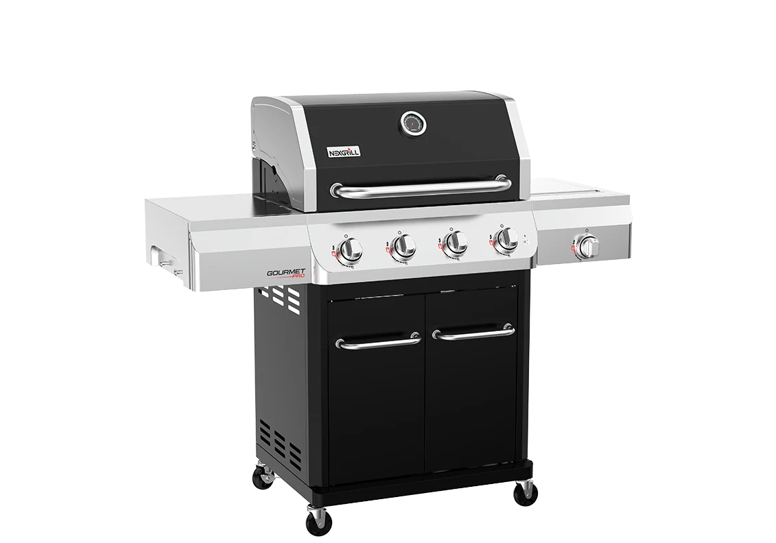 Gourmet Pro 4-Burner Gas Grill with Side Burner in Black with Cover
