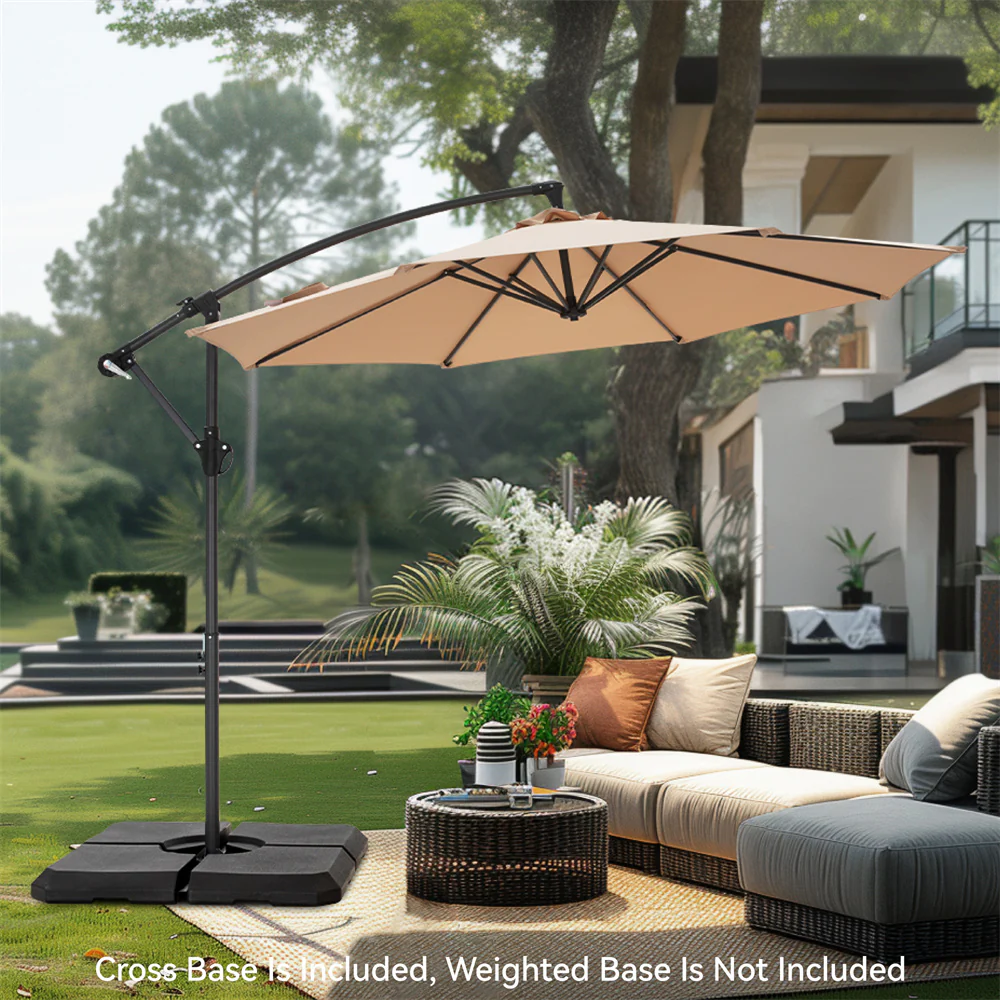 PHI VILLA 10ft Outdoor Patio Offset Cantilever Umbrella with Cross Base