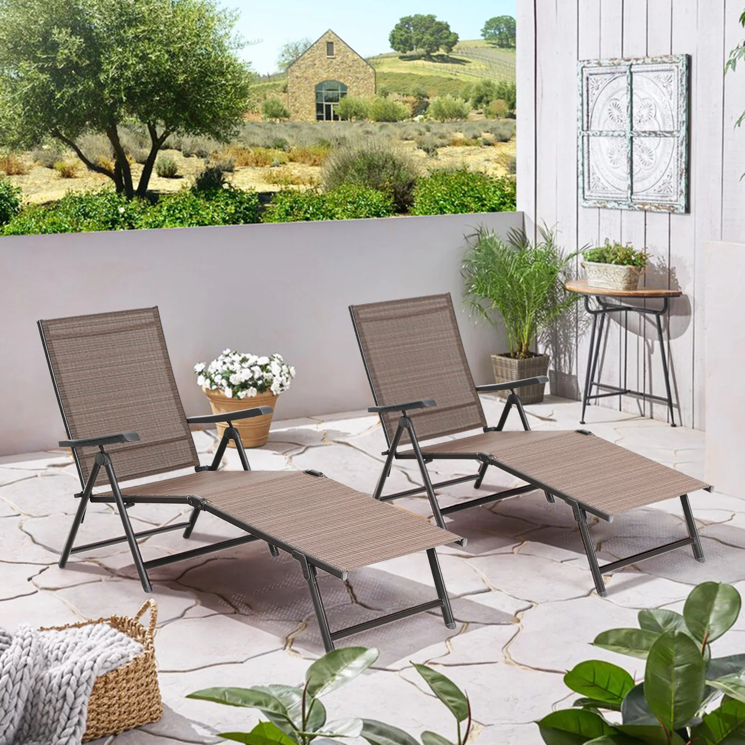 Sophia & William 2pk 5 Stages Adjustable Patio Folding Metal Lounge Chair