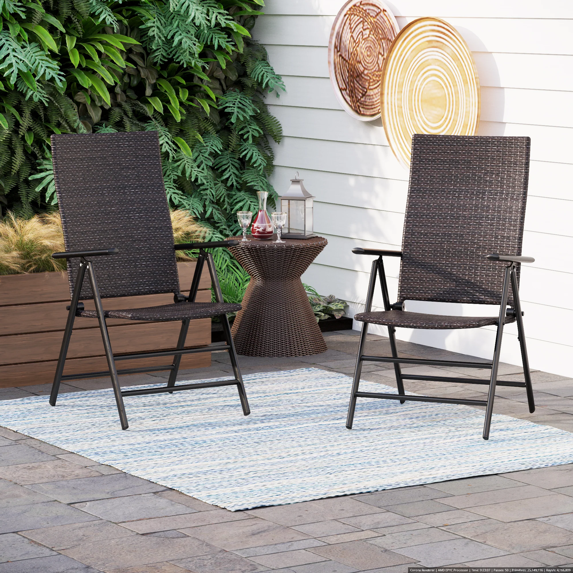 MFSTUDIO Pre-assembled Adjustable Rattan Foldable Reclining Chairs with High Backrest, Set of 2