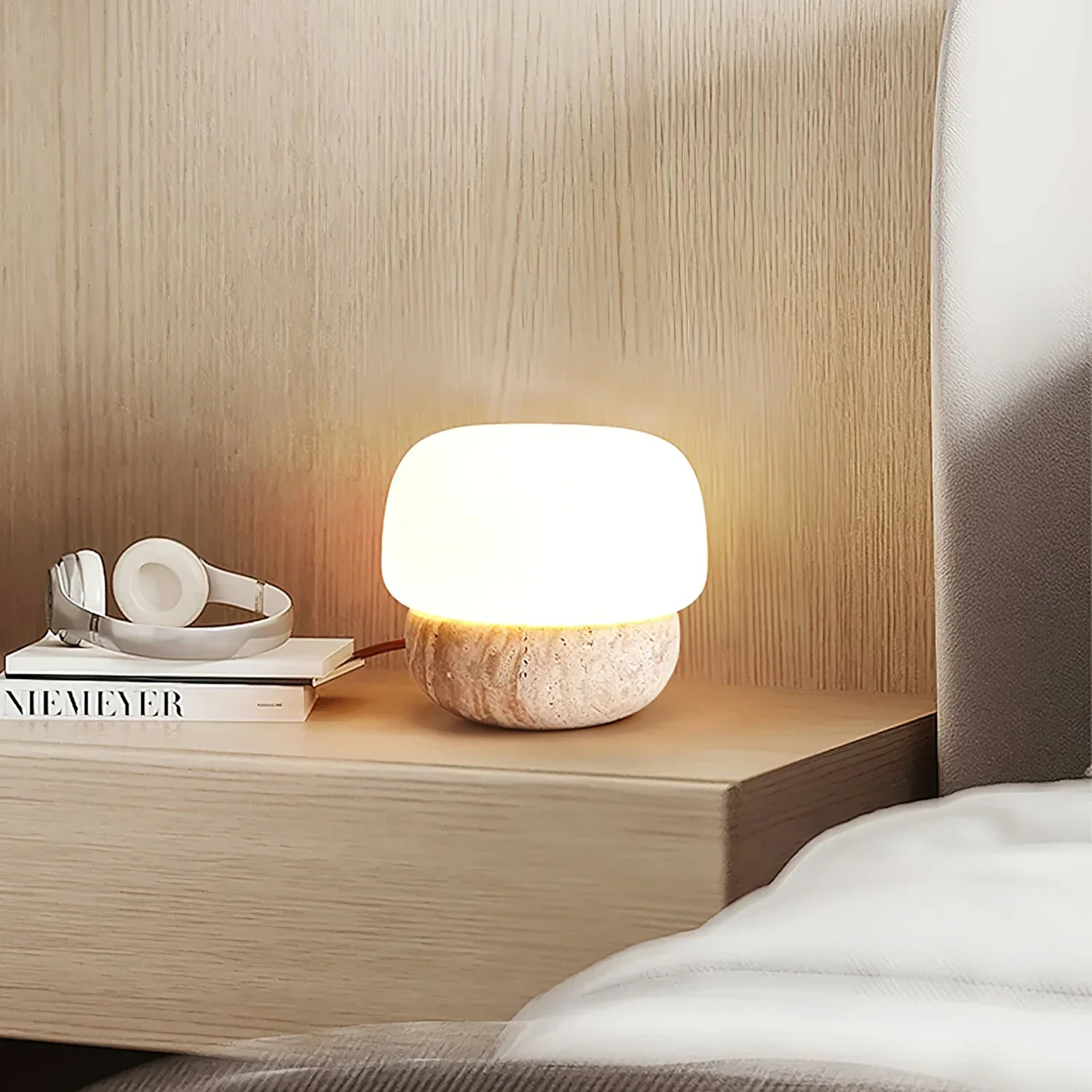 Round Doudou Travertine Table Lamp
