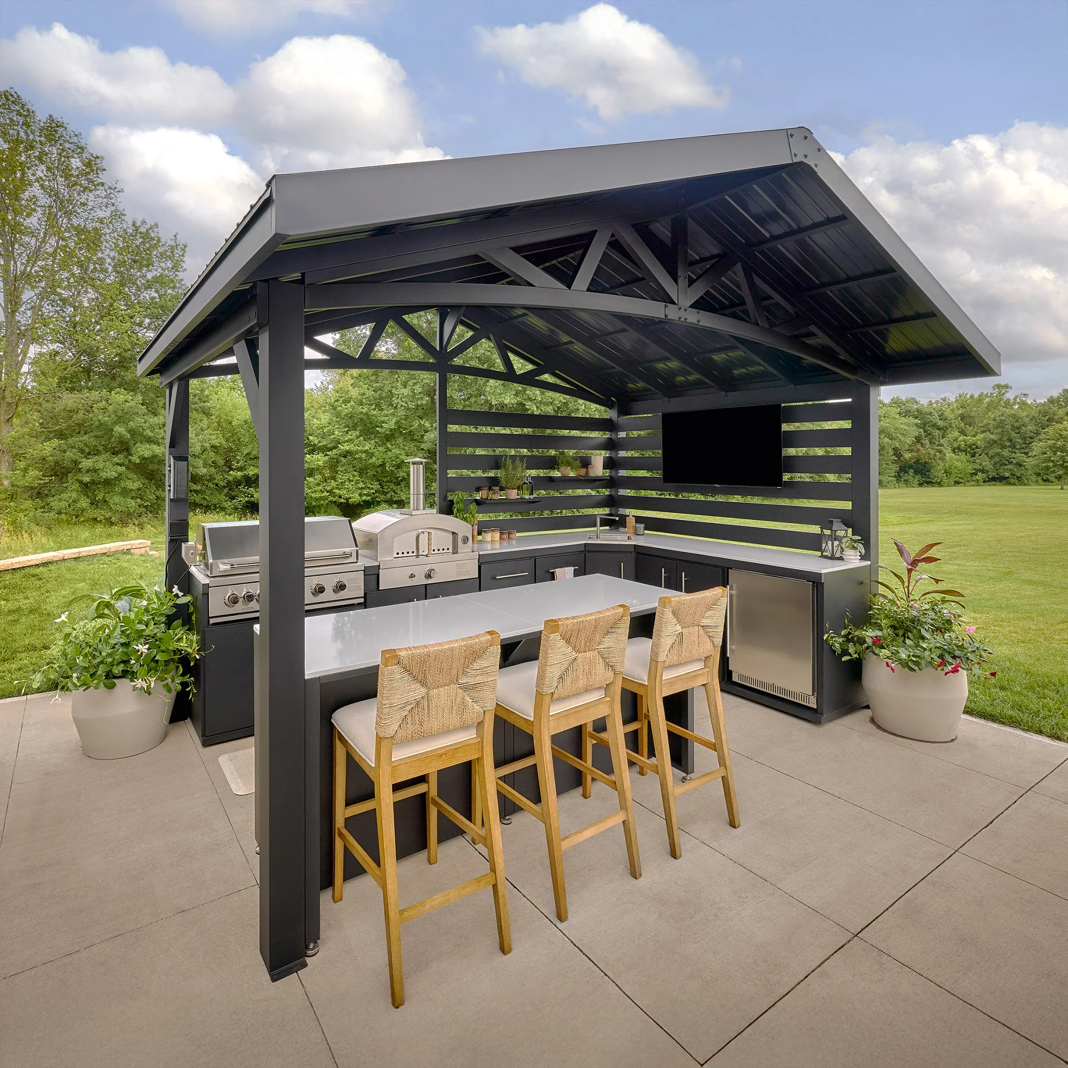 Langston Outdoor Kitchen with Refrigerator and Built-In Appliance Unit