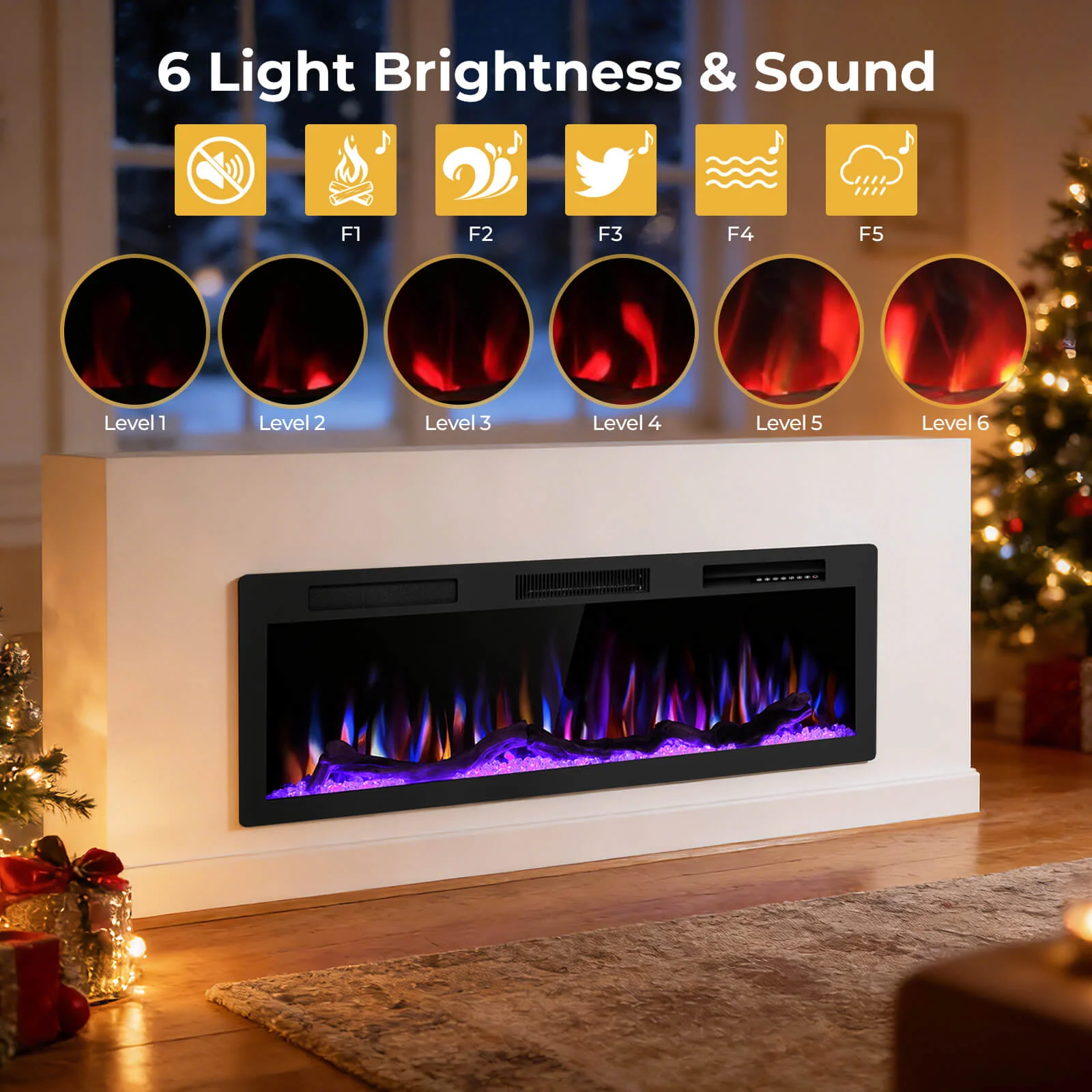 R.W.FLAME 50 Inch Upgraded Recessed and Wall Mounted Smart Electric Fireplace Alexa/WiFi Enabled APP Control