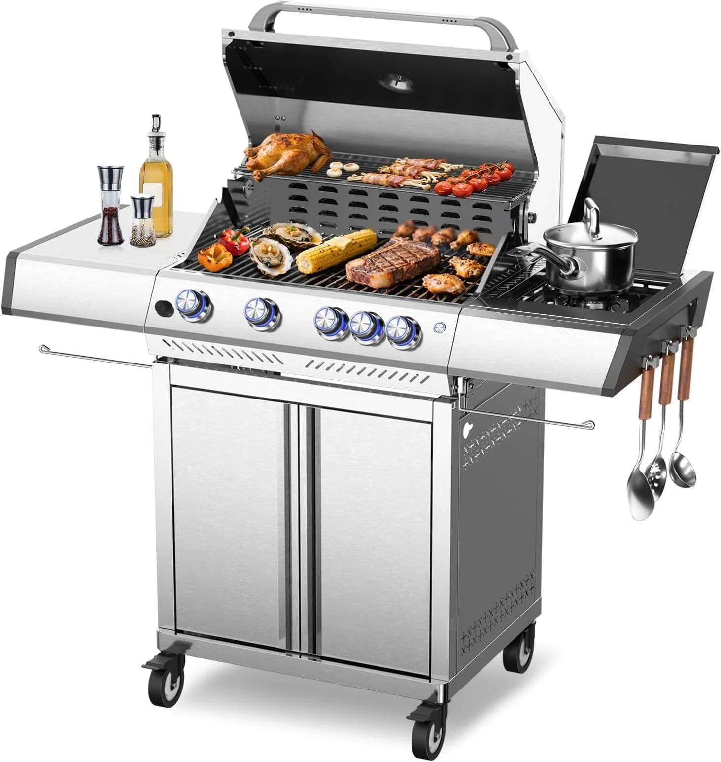 R.W.FLAME 4 Burner 42,000 BTU Propane Gas Grill with Side Burner and Stainless Steel Mesh