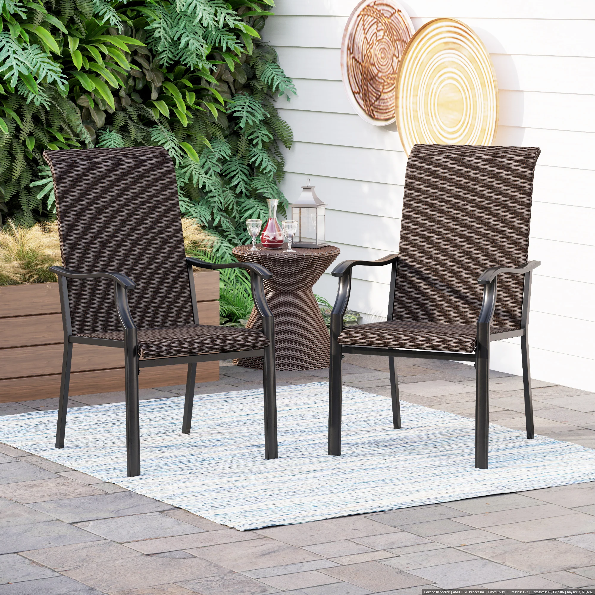 PHI VILLA Rattan Metal Patio Dining Chairs, Set of 2