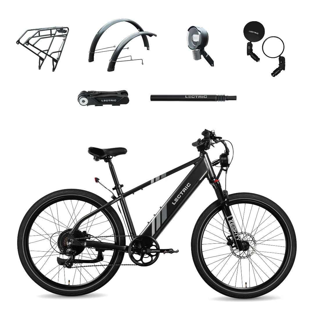 XPress 750 High-Step + FREE Rear Rack, Fenders, Elite Headlight Suspension Seat Post, Bike Lock, Mirrors ($439 Value)