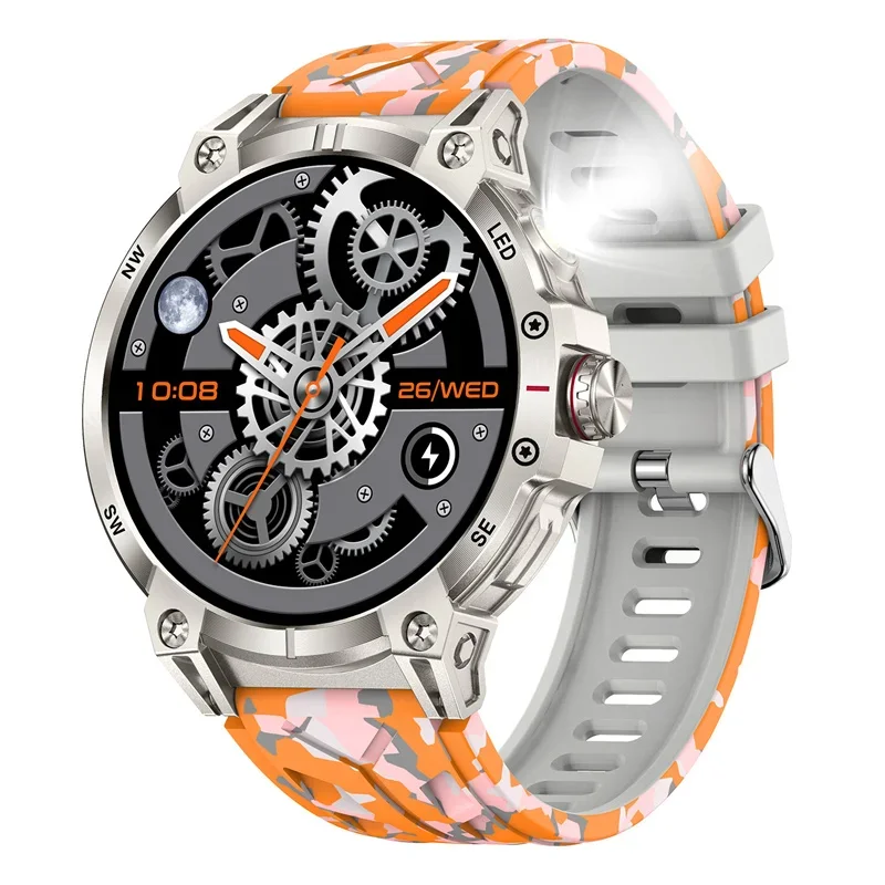 Gaines KC89 Smart Watch Men Outdoor Sports LED Flashlight Copmpass Bluetooth Call AI Voice Health Monitoring Fitness Track Smart