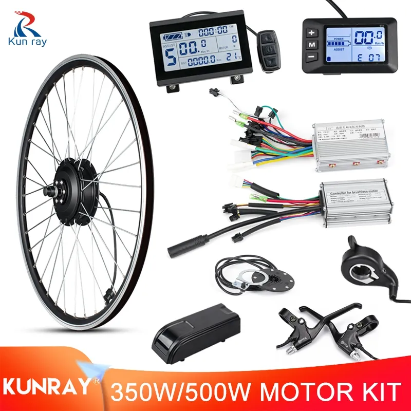 Kunray Ebike Conversion Kit 36V 350W 500W 48V 16-29 inch 700C Rear Wheel Gear Motor Electric Bicycle Brushless Hub Motor