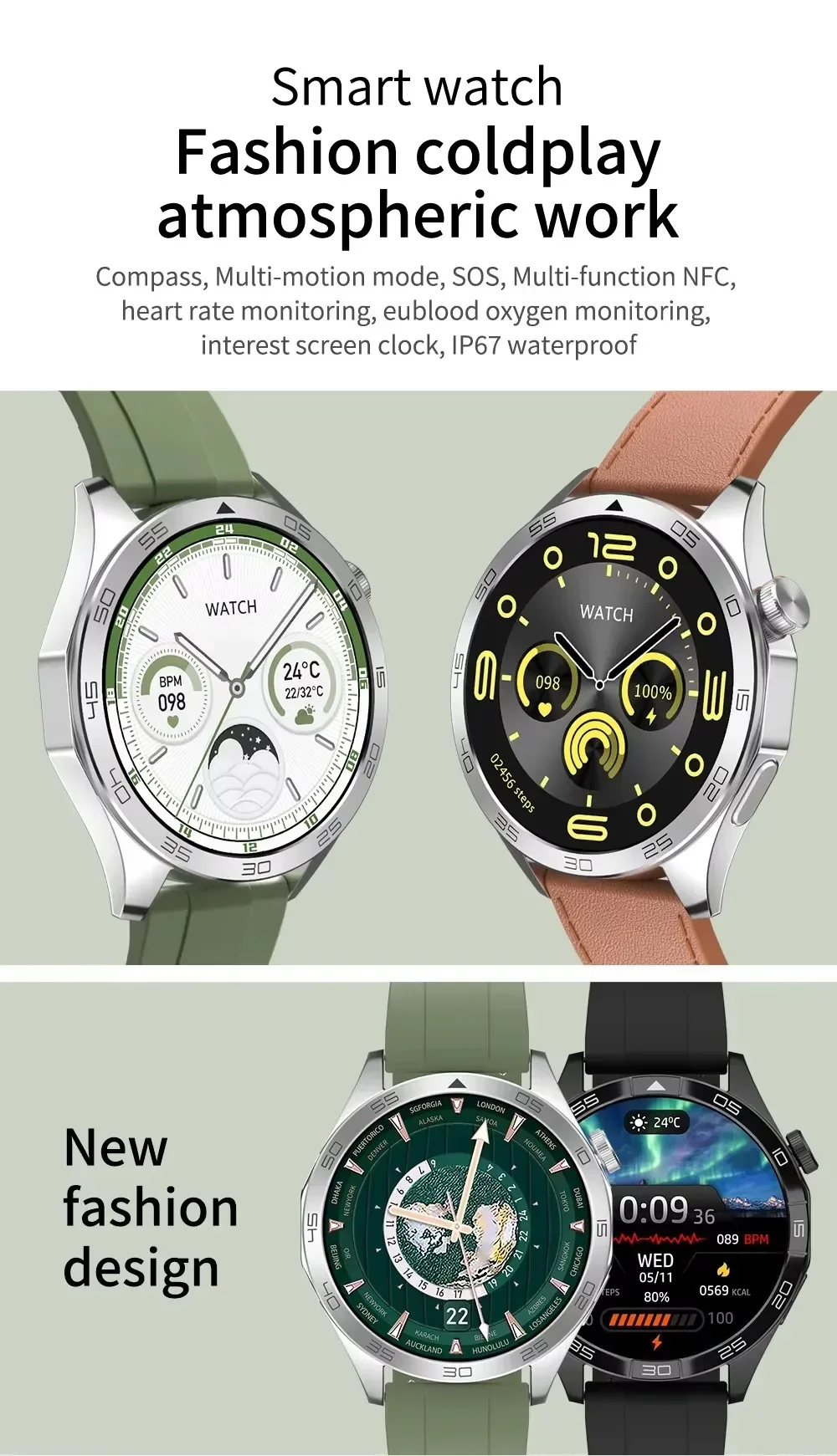 Gaines Men Smart Watch SK50 Pro Wireless Charging 1.62inch Amoled Screen BT Calling AI Voice Compass Health Monitoring Smartwatch