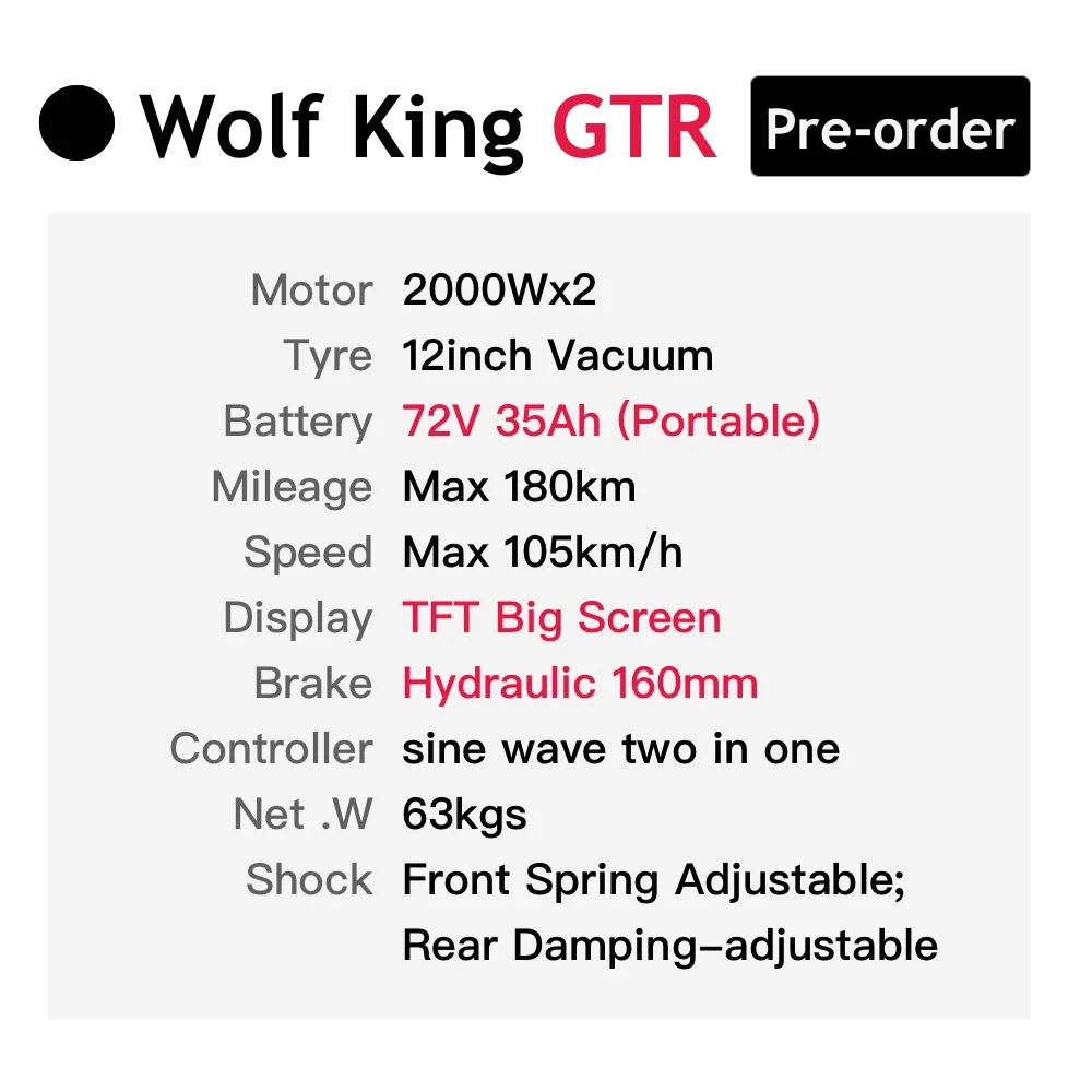 2023 Upgrade Kaabo Wolf King GTR 72V 35Ah Battery Dual Motor 2000W*2 Portable Removable Battery 12inch Tire