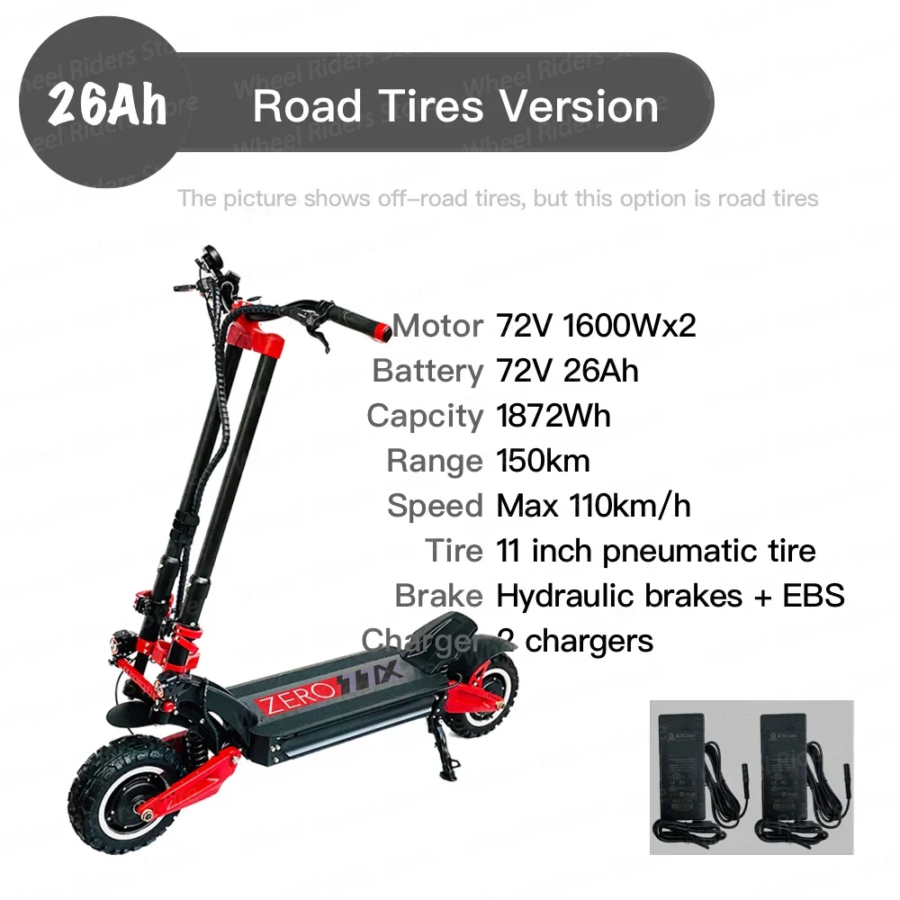 2023 Original  ZERO 11 X Electric Scooter 11 Inch Dual Motor 72V 3200W Off-Road E-Scooter 110km/h Double Drive Off Road