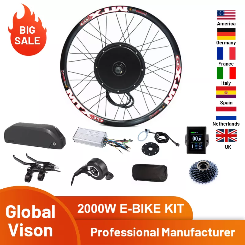 EBike Conversion Kit 2000W Wheel Hub Motor 20 26 27.5 700C 28 29 inch Electric Bicycle Rear Wheel with 52V 16AH Lithium Battery