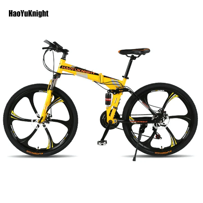 26 inches 21 Speed Folding Bicycle Male / Female / Student Mountain Bike Double Disc Brake Full Shockingproof kid's bicycle