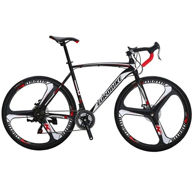 EUROBIKE Road Bike 21 Speed 700C Bicycle Dual Disc Brake Frame Size 49cm 3-Spoke Bike