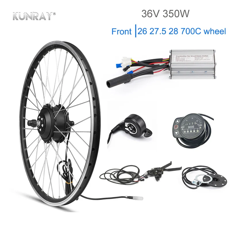 KUNRAY EBike Kit Electric Bike Conversion Kit 36V 350W Ebike Set Powerful Adult Mountain E Bike Kit Electric Drive 26 28 LED LCD
