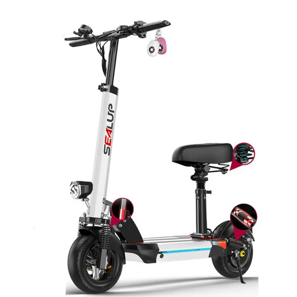 10 Inch Electric Kick Scooter Electric Bicycles 500W 48V 150KM GPS Folding E Bike Scooter Seat For Adults Black/White