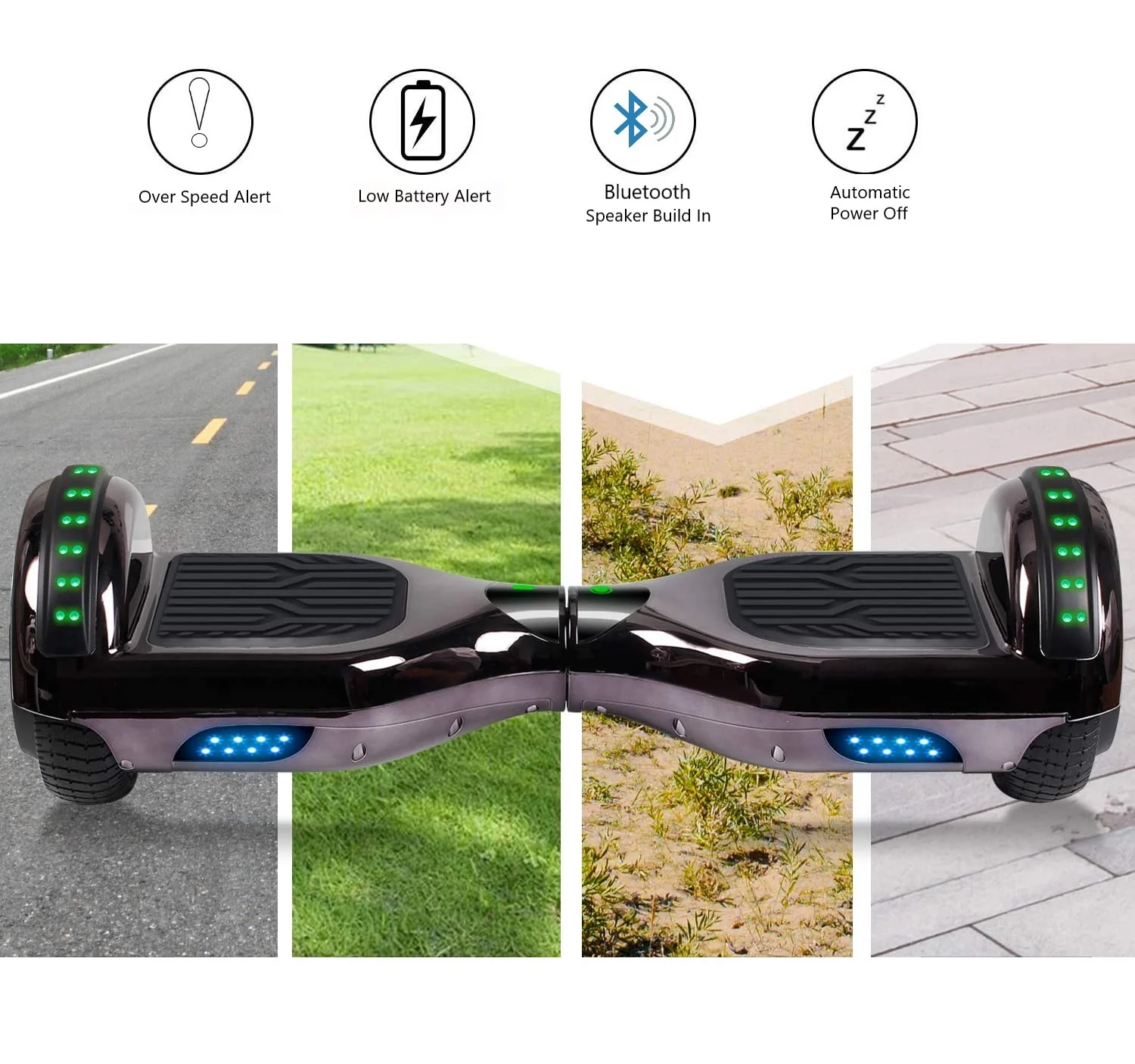 GlareWheel M3 Hoverboard LED Light Bluetooth Chrome Black