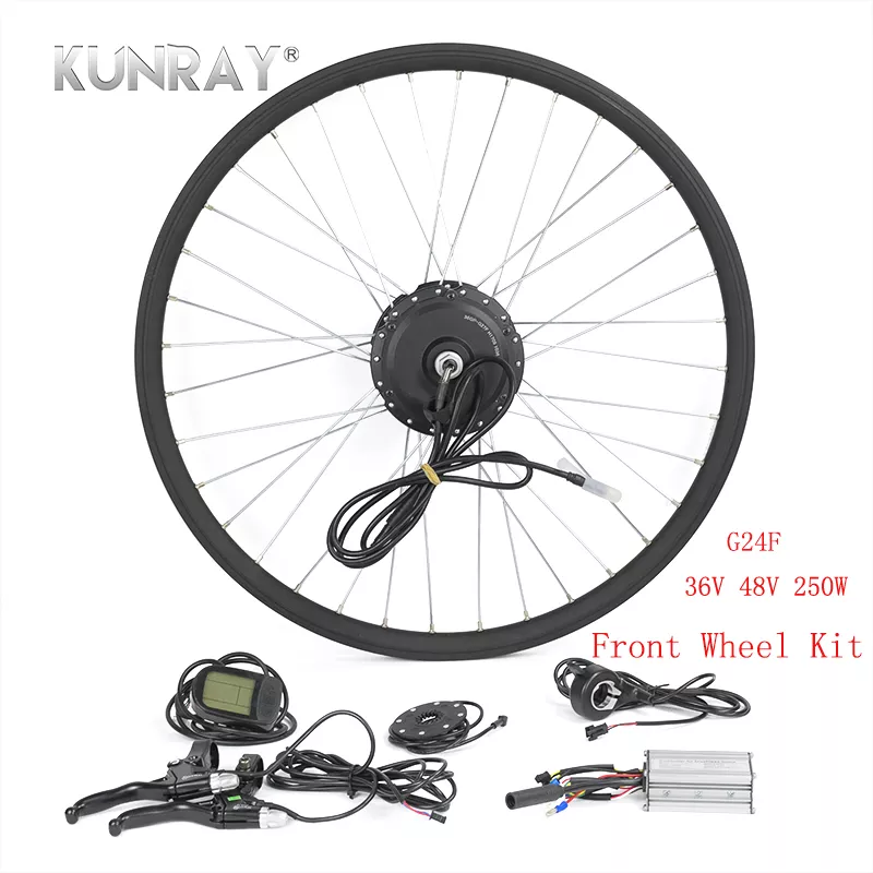KUNRAY Electric Bicycle Conversion Kit 250W 36V 48V Brushless Gear Hub Motor For Road MTB Bike Front Wheel Ebike Set With LCD5