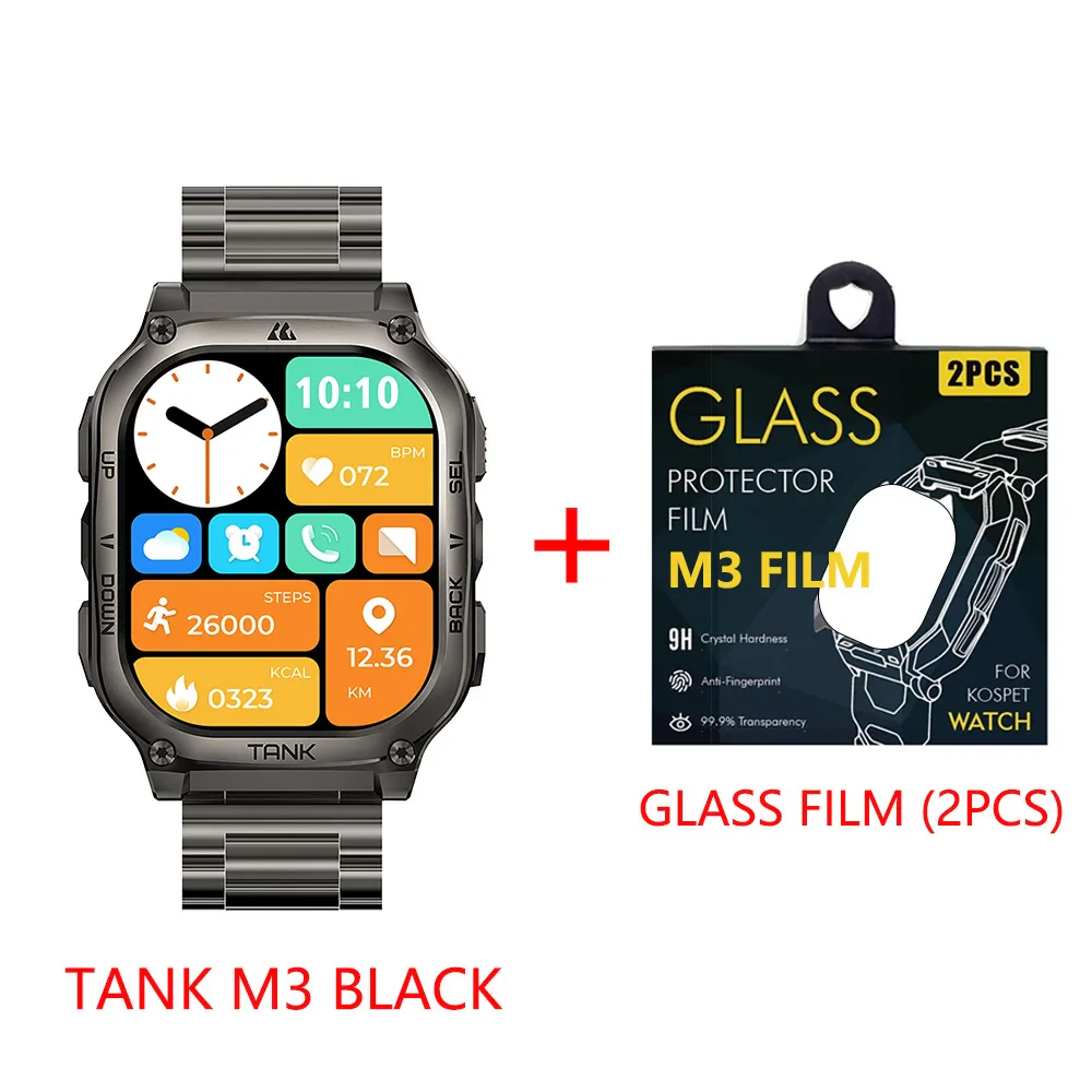 2025 Original KOSPET TANK M3 Smartwatches Men Smart Watch 480mAh AMOLED AOD Bluetooth Call Waterproof Electronic Digital Watches
