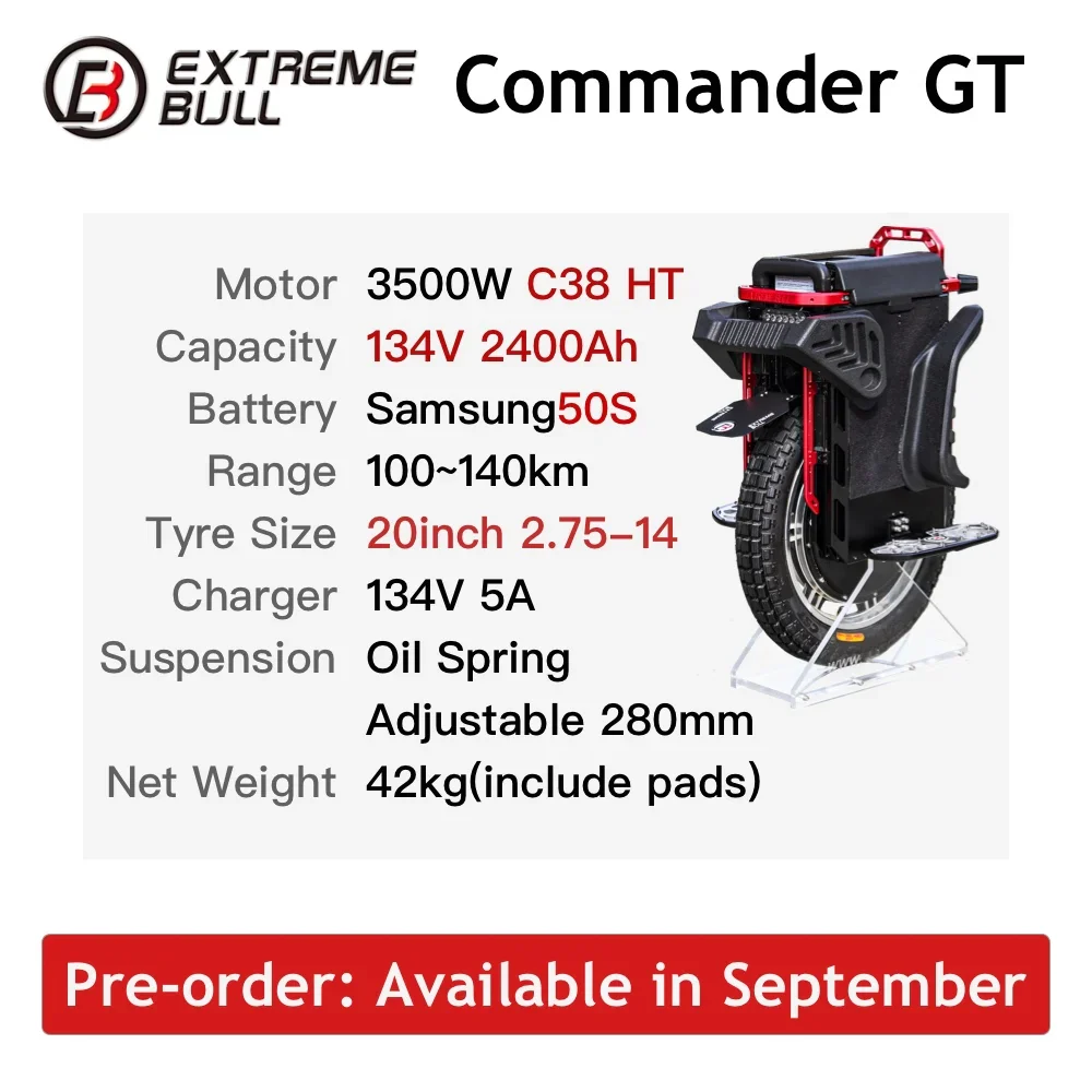 2024 Latest EXTREME BULL Commander GT 134V Motor 3500W C38 HT Electric Unicycle Commander gt 20 inch EUC High Torque