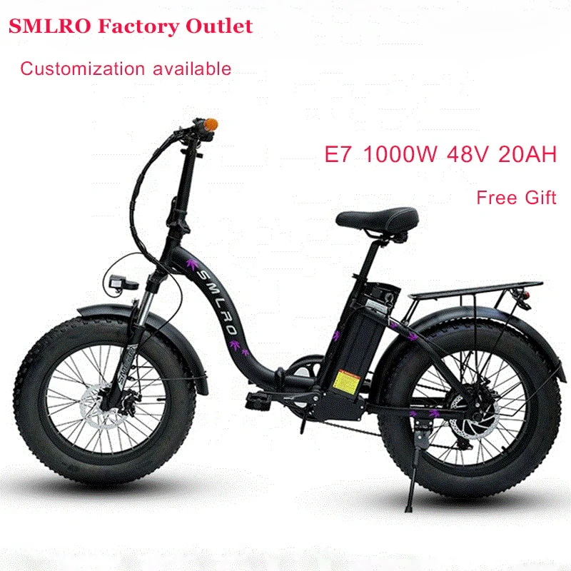 20 Inch Folding Mountain Ebike: Smlro E-Bike  E7 Electric Bicycle with Fat Tyre and Multi-color Disc Brake for Men and Women