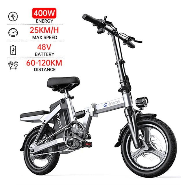 G-force 48V 400W Electric Bicycle 400KM Long Distance Panasonic Battery Waterproof Folding Ebike Adults 35KM/H 14INCH Fat Tire