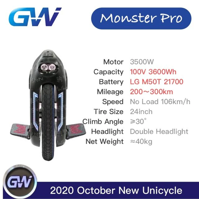 Begode Gotway Monster pro Unicycle New Original 24 Inch 100V 3600WH pro 4000w Monster Self Balance One Wheel Electric Scooter